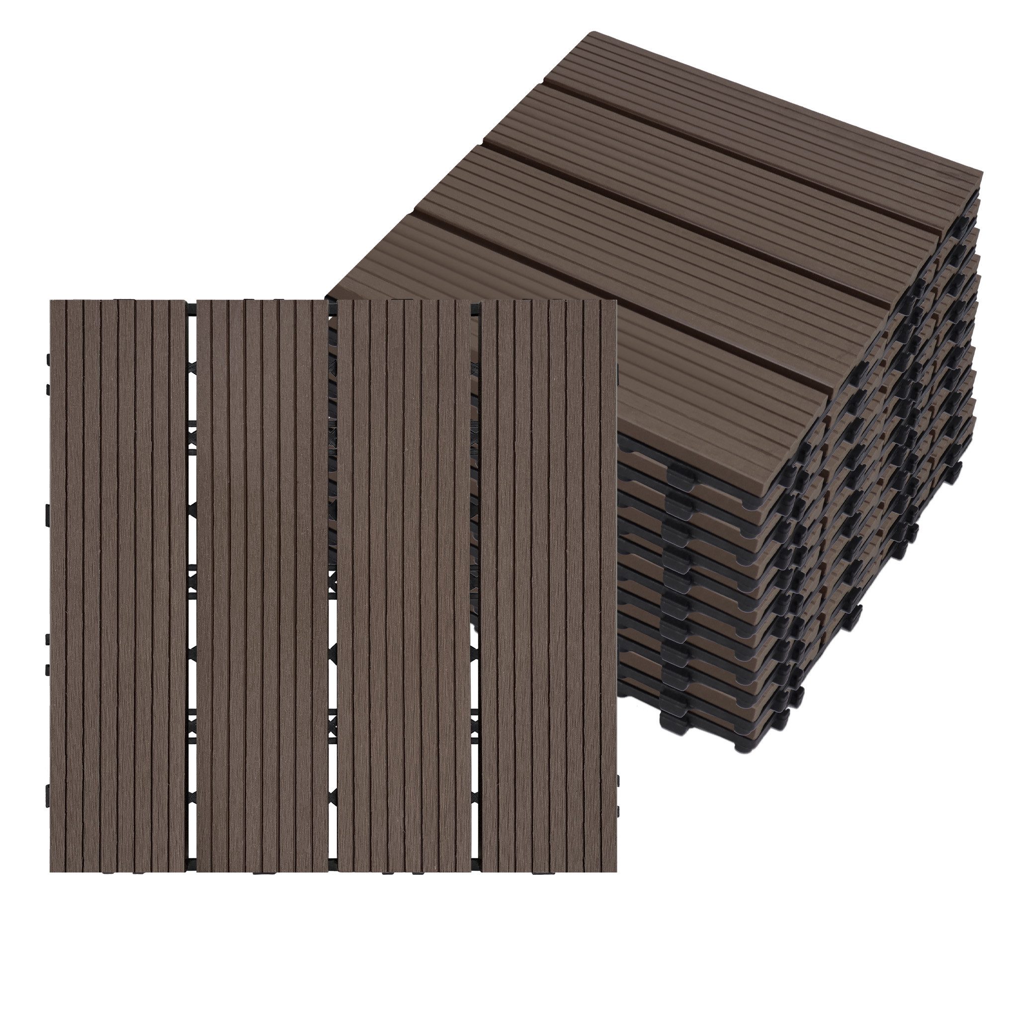 FIVMEN Terrassendielen Terrassenfliesen WPC 30x30cm Kunststoff Klickfliesen mit klicksystem, (Packung, 33-St., Filterbares Wasser Premium Fliese Terrassendielen), für Garten Balkon Terrasse