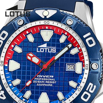 Lotus Chronograph Lotus Herrenuhr Silikon blau Lotus, (Chronograph), Herren Armbanduhr rund, groß (ca. 45mm), Edelstahl