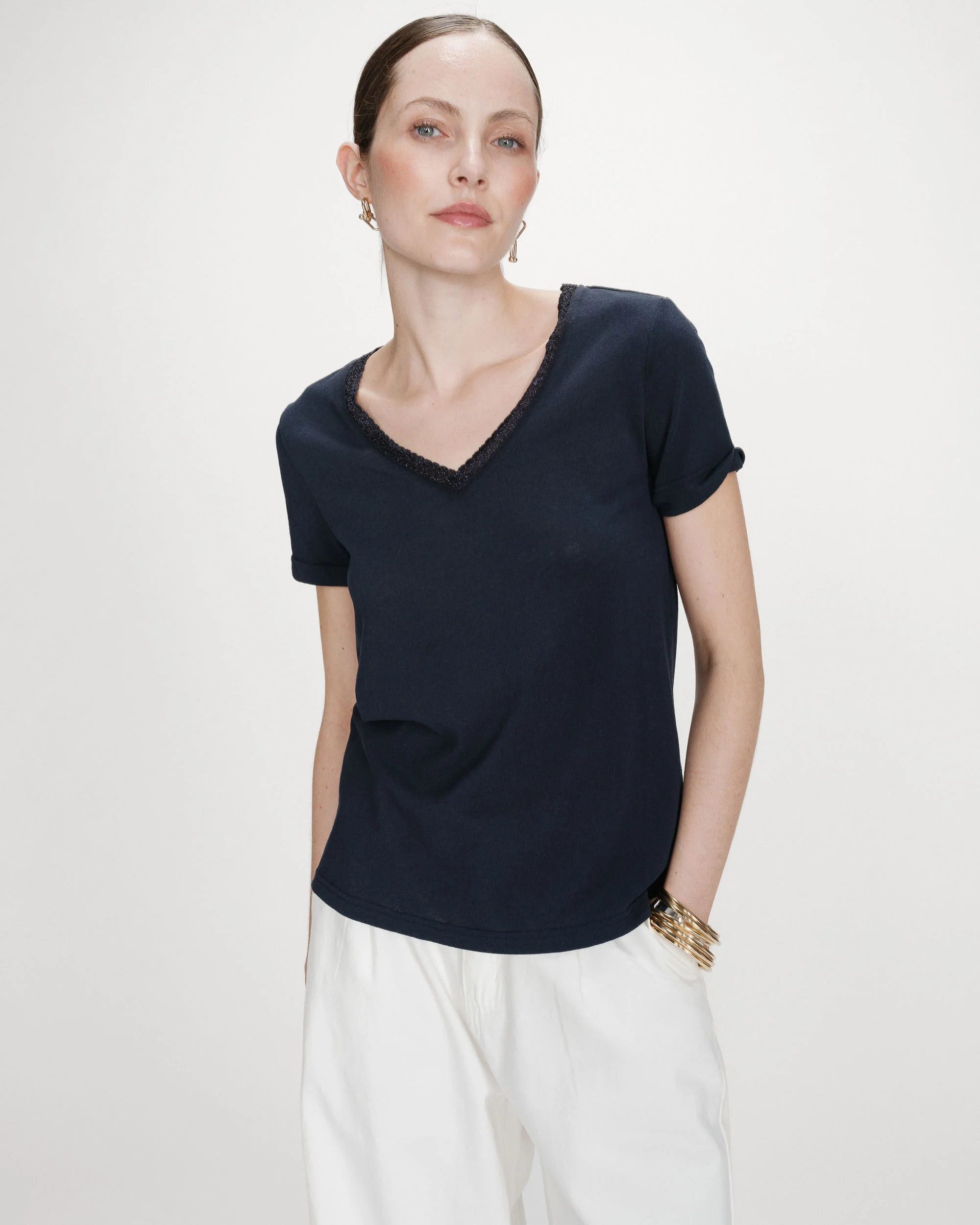 Grace & Mila Kurzarmshirt VASCO - Damenshirt kurzarm - Basic T-Shirt Damen - V-Neck Shirt