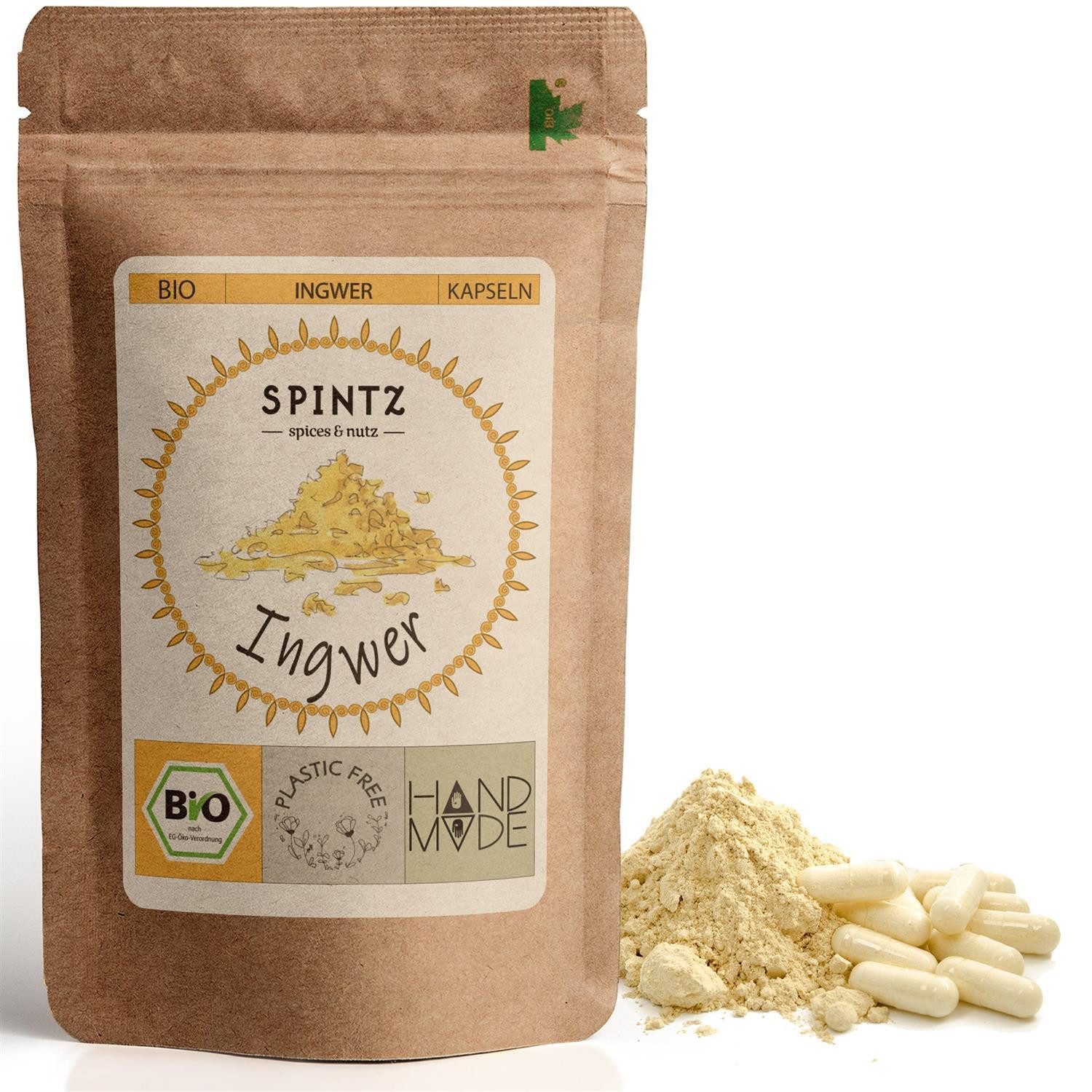 SPINTZ Bio Ingwer Kapseln 2 x 2 Kapseln (2 g Ingwer Pulver) täglich mit ausreichend Flüssigkeit einnehmen, 1 er 210 St., 131.3 g