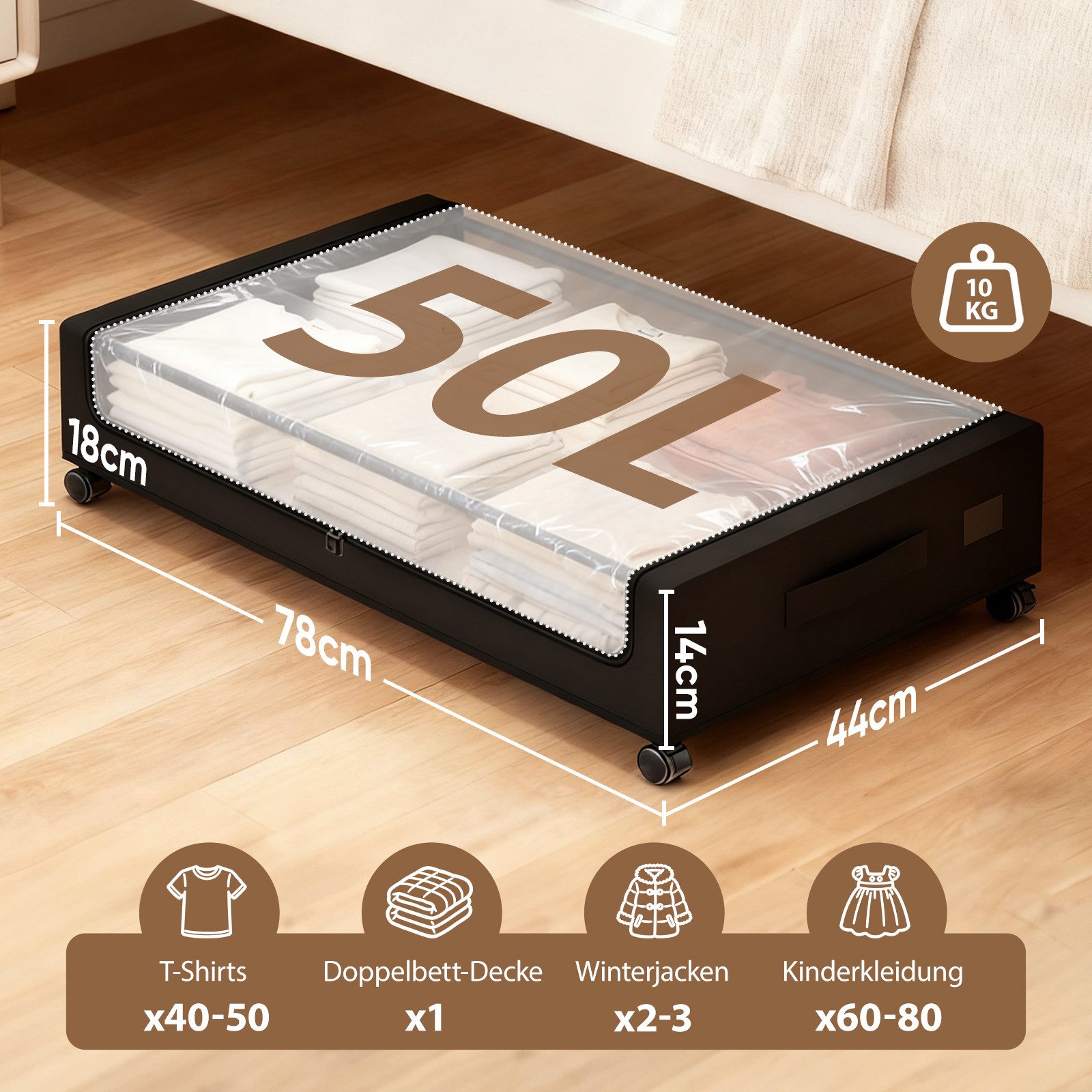 Sekey Unterbettkommode Unterbett Aufbewahrungsbox mit deckel transparente Aufbewahrungstasche, 8 St Organizer mit Rollen für Kleiderschrank zur Aufbewahrung – Bild 4 von 5