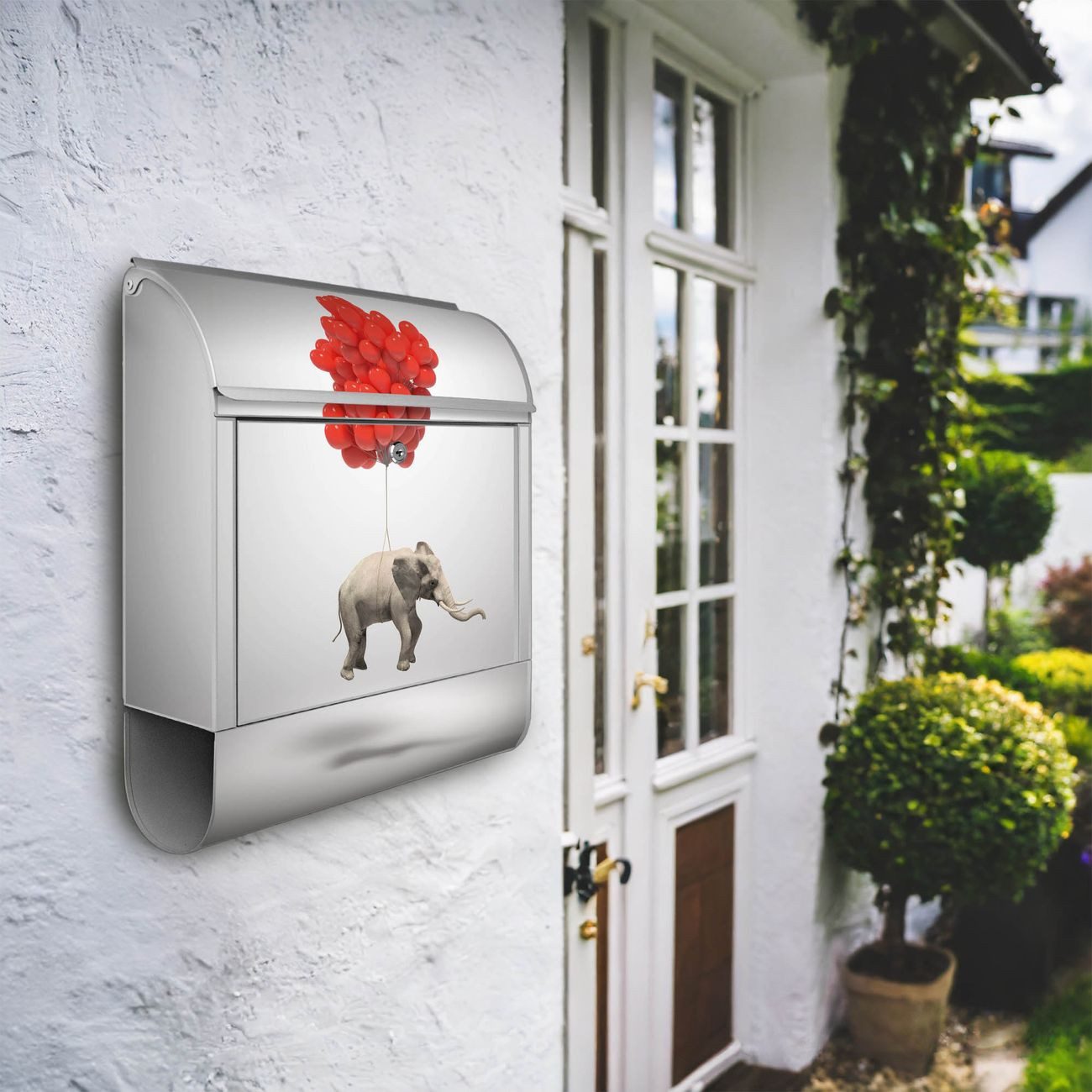 Thumbnail - banjado Wandbriefkasten Stahl Fliegender Elefant (Wandbriefkasten witterungsbeständig, pulverbeschichtet, mit Zeitungsfa...