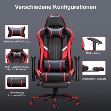 MAEREX Gaming-Stuhl (Ergonomischer Bürostuhl mit Fußstütze und Massage-Lendenkissen), 4 Massagemodi, Höhenverstellbar, Max 150kg, Hohe Rückenlehne