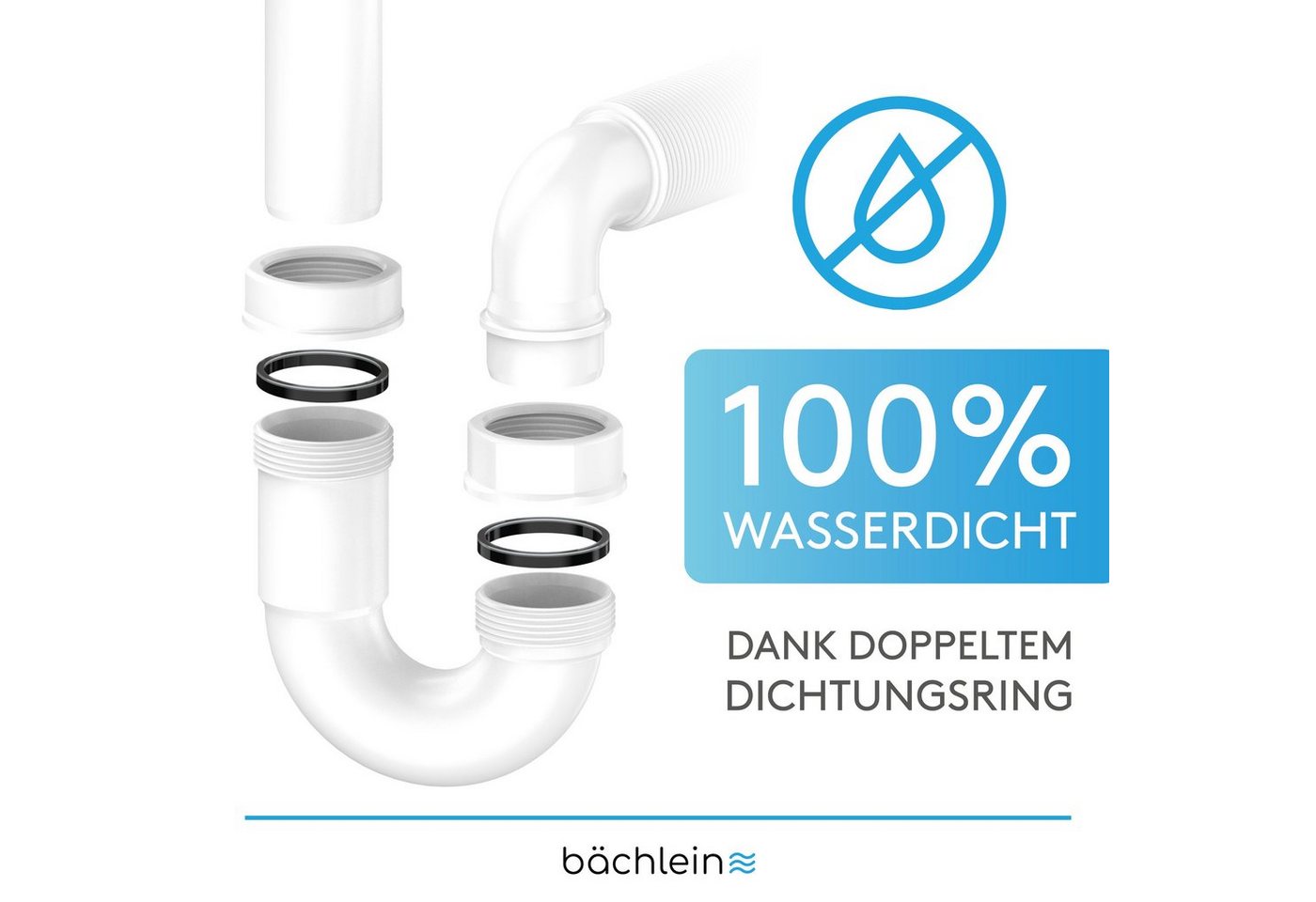 Thumbnail - Bächlein Siphon flexibler Röhrensiphon für Küchenspüle, Made in Germany