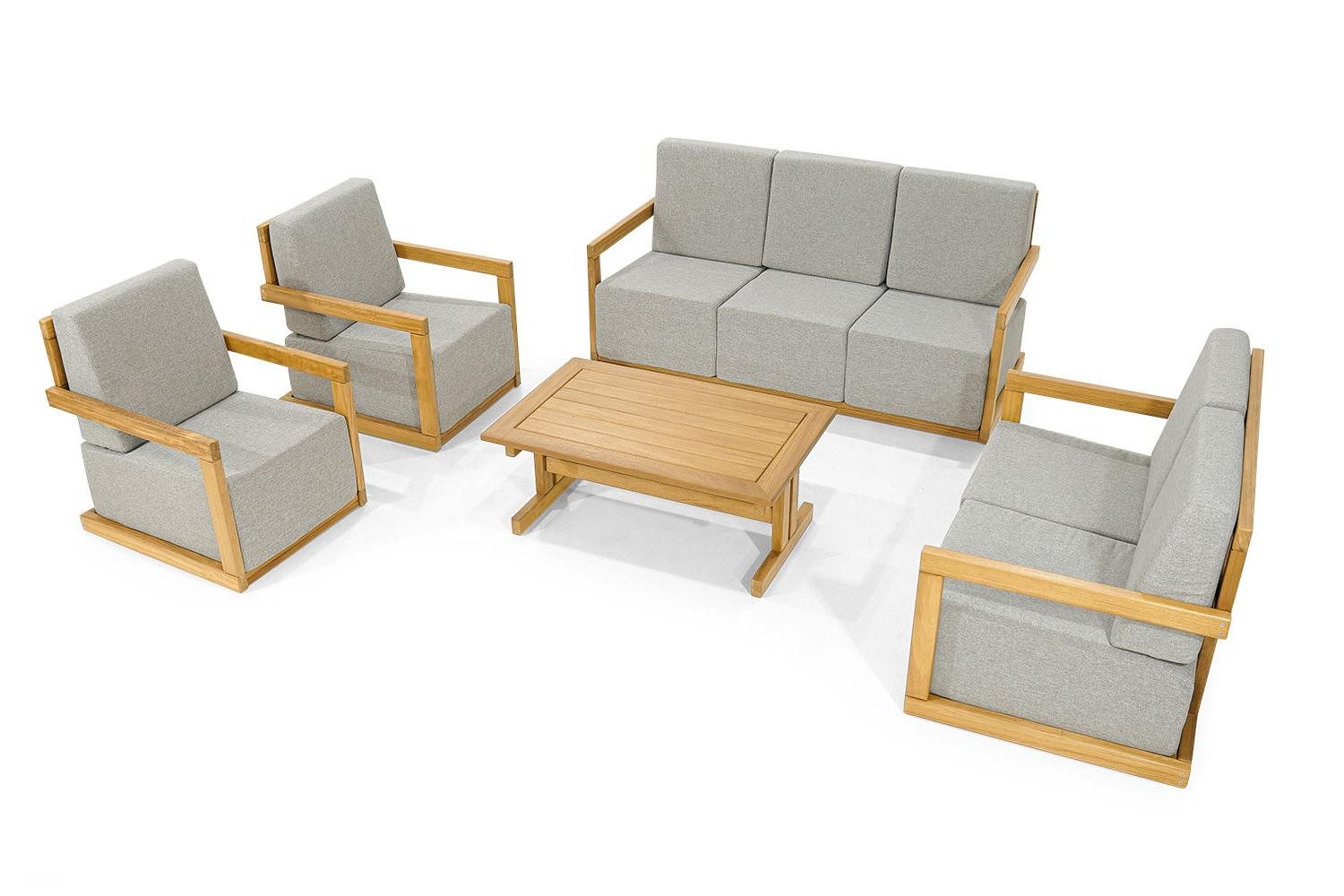 Xlmoebel Gartenlounge-Set Holz-Sitzmöbel in Hellgrau und Braun für elegante Terrassen, (Sessel), Hergestellt in Europa