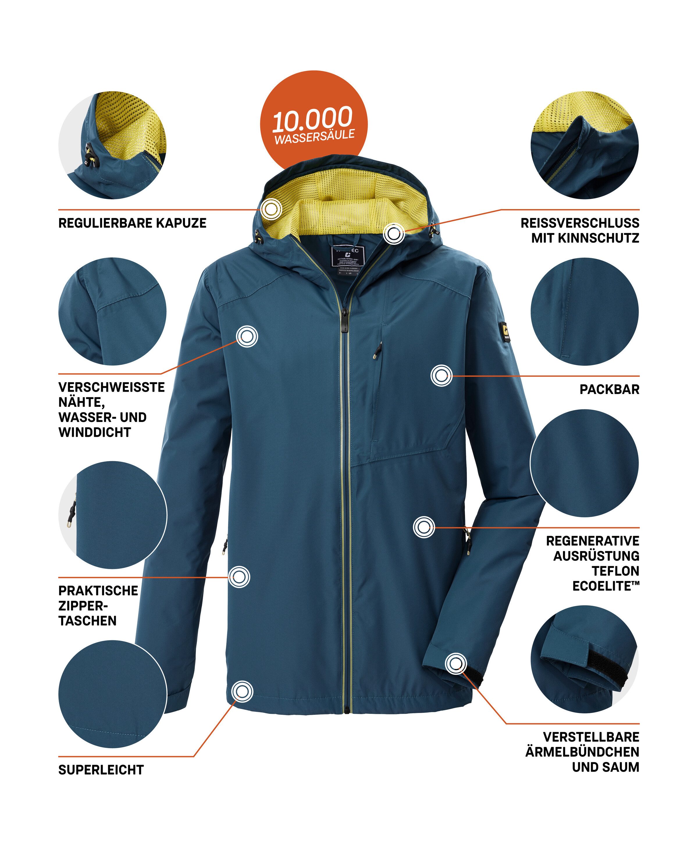 Killtec Funktionsjacke KOS 56 MN JCKT Leichte, wasserdichte Jacke, atmungsaktiv, kompakt verstaubar – Bild 5 von 5