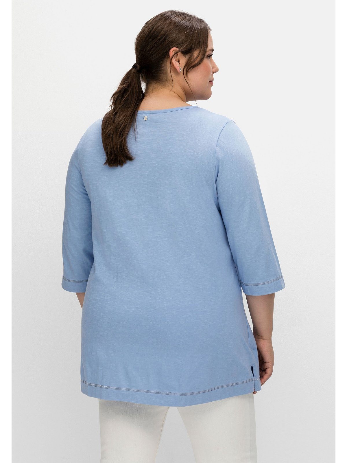 Sheego T-Shirt Große Größen mit 3/4-Arm und Knopfleiste, aus Flammgarn | V-Shirts
