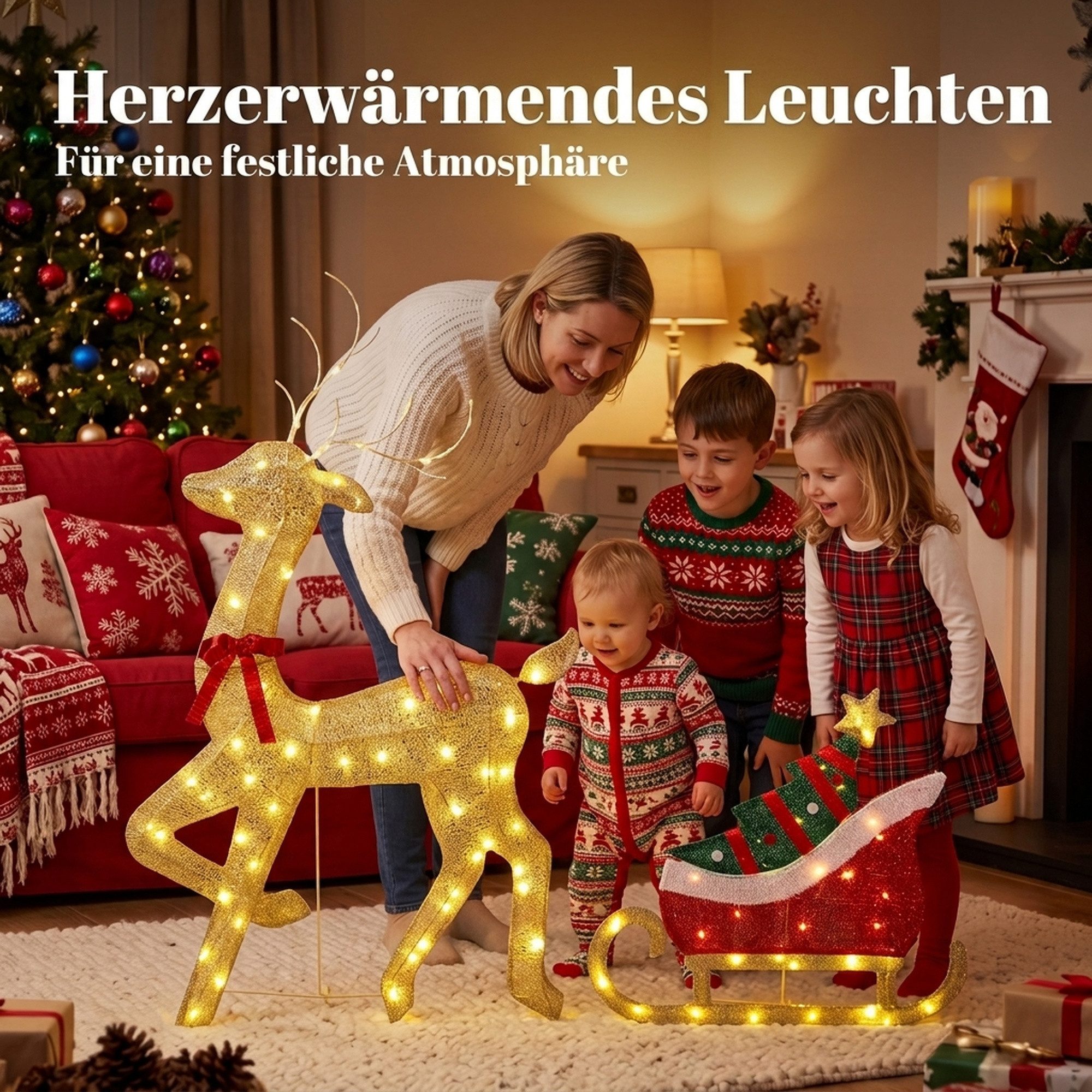 Outsunny Weihnachtsfigur Weihnachtsbeleuchtung warmweiß für Innen und Außen (Set, 1 St., 2tlg), 95 LEDs, 8 Modi, Timer, IP44, 5 m Kabel – Bild 4 von 5