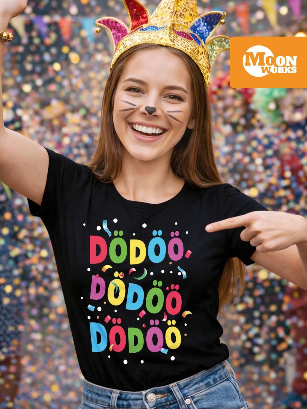 MoonWorks Print-Shirt Damen T-Shirt Fasching Karneval Konfetti Spruch Party Feiern Funshirt mit Print