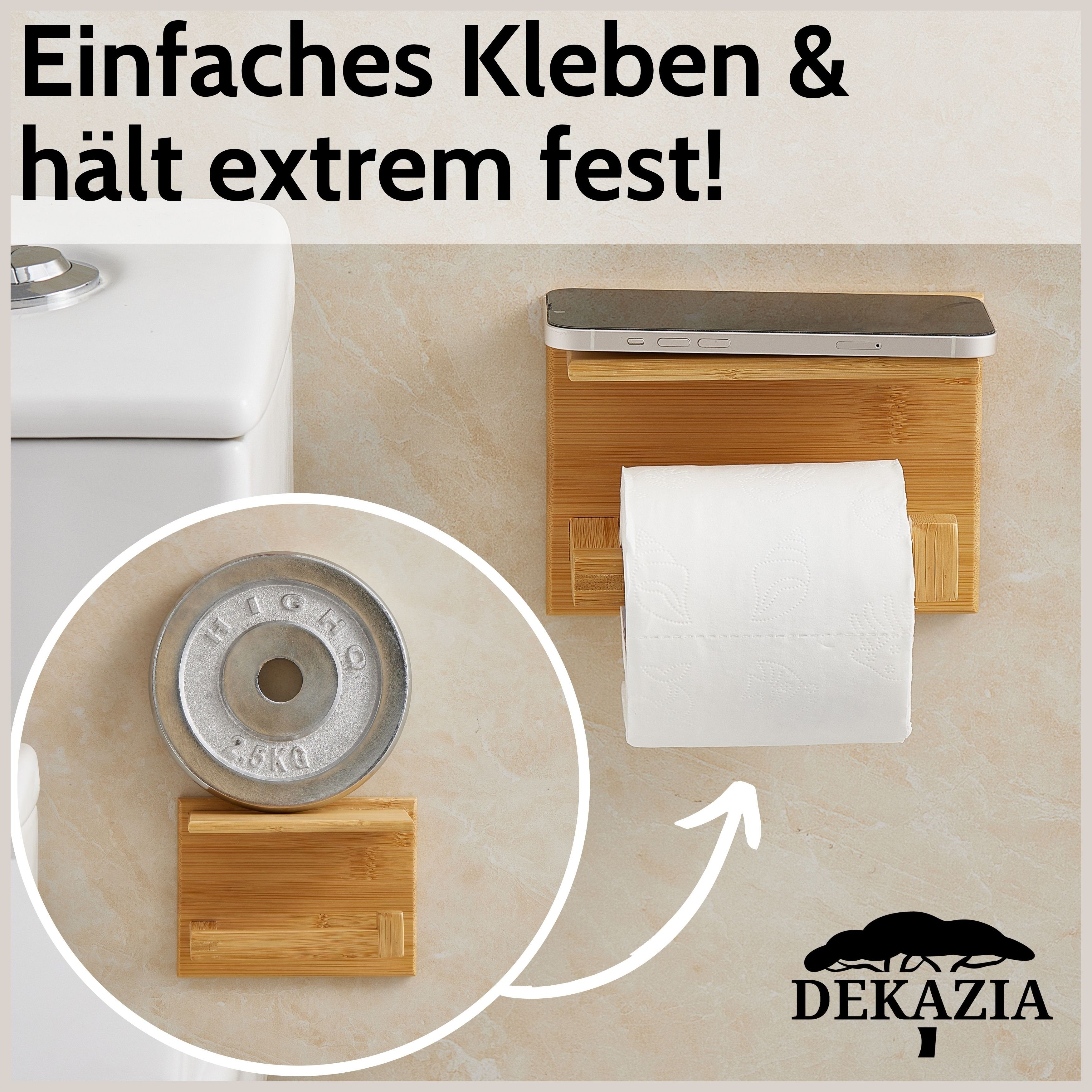 DEKAZIA Toilettenpapierhalter, ohne Bohren, Rollenhalter Holz, WC Klopapierhalter Ablage, mit