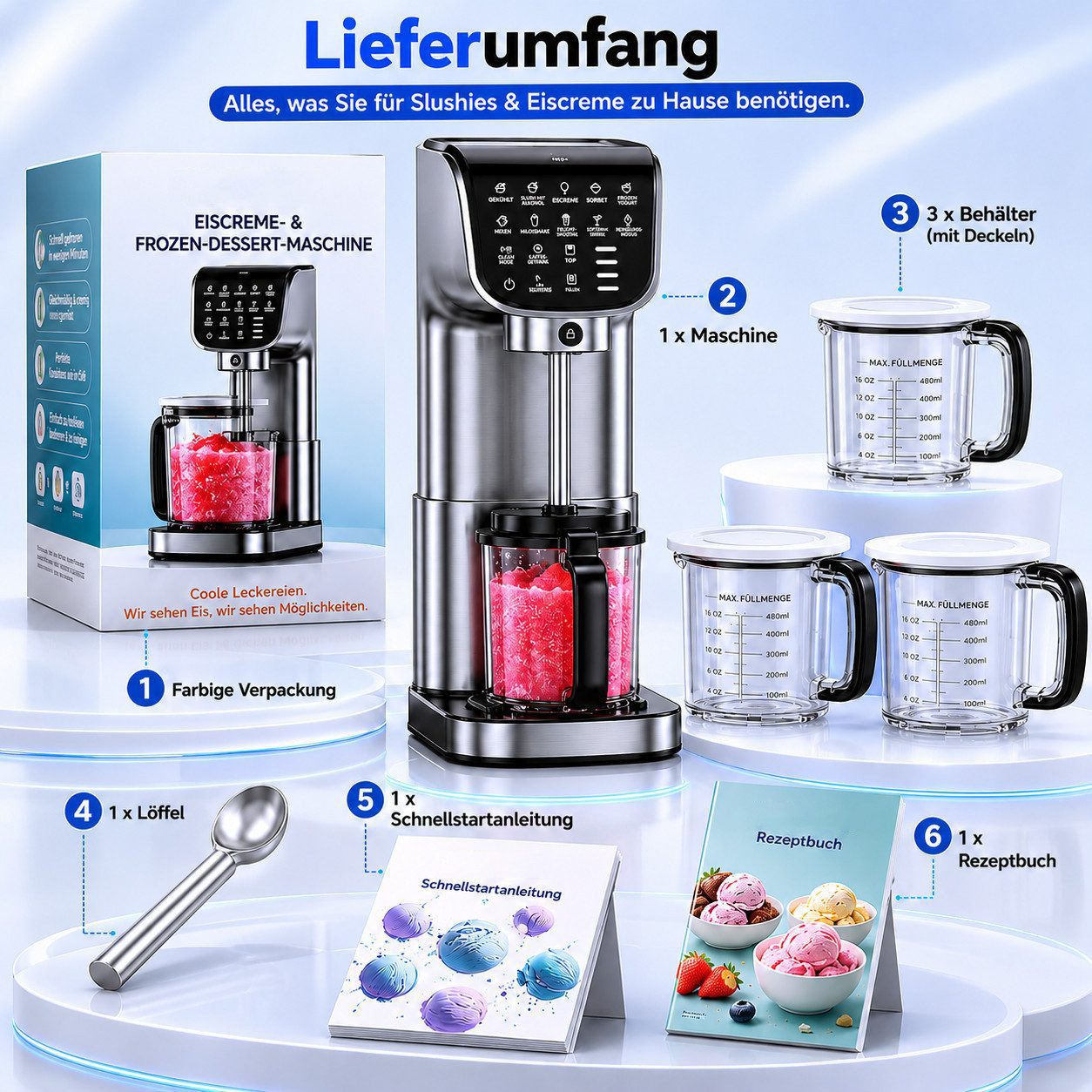 TWUFY Eismaschine Eismaschine 12-in-1 vollautomatische Edelstahl Hausgemachte Sorbet, 1,5 l, 500 W, Frozen Yogurt & mehr, leicht zu reinigende Familiengröße Behälter
