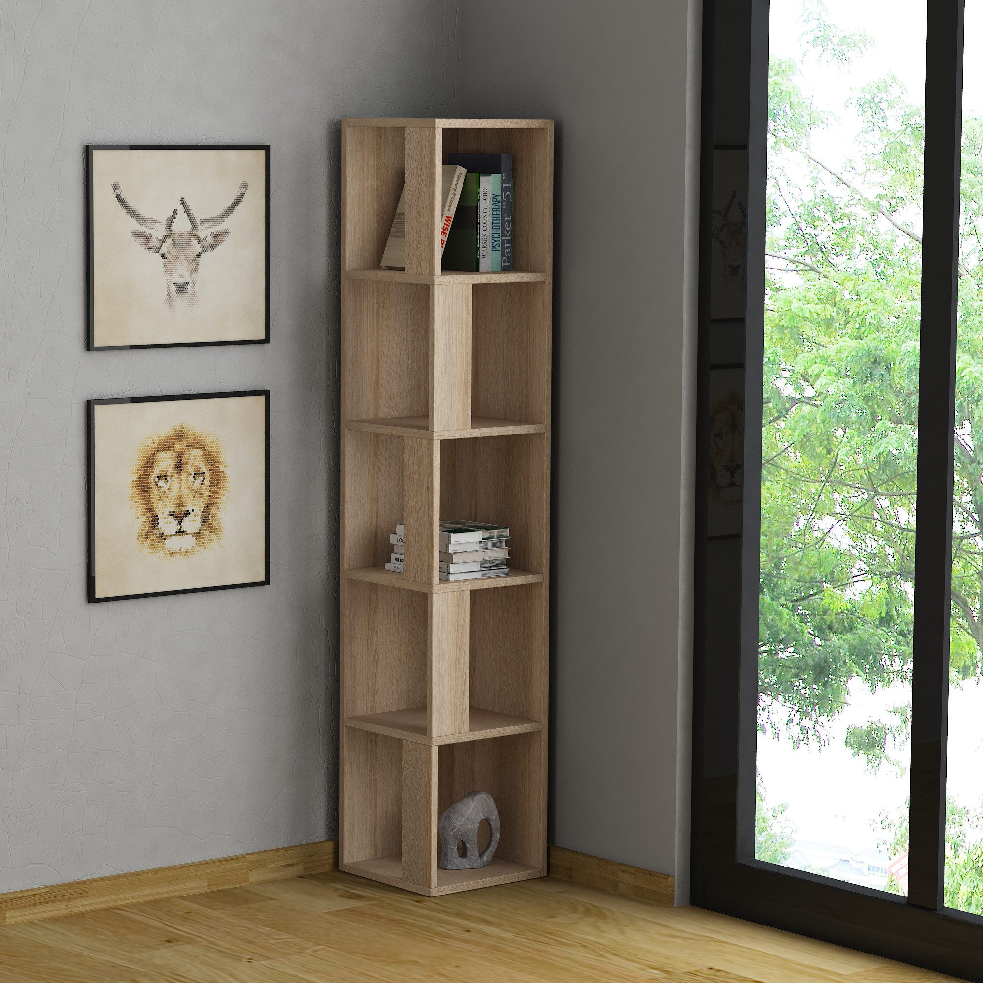 Decortie Bücherregal Piano, Modernes Eck-Bücherregal Vitrine, 31,4 x 31,4 x günstig online kaufen