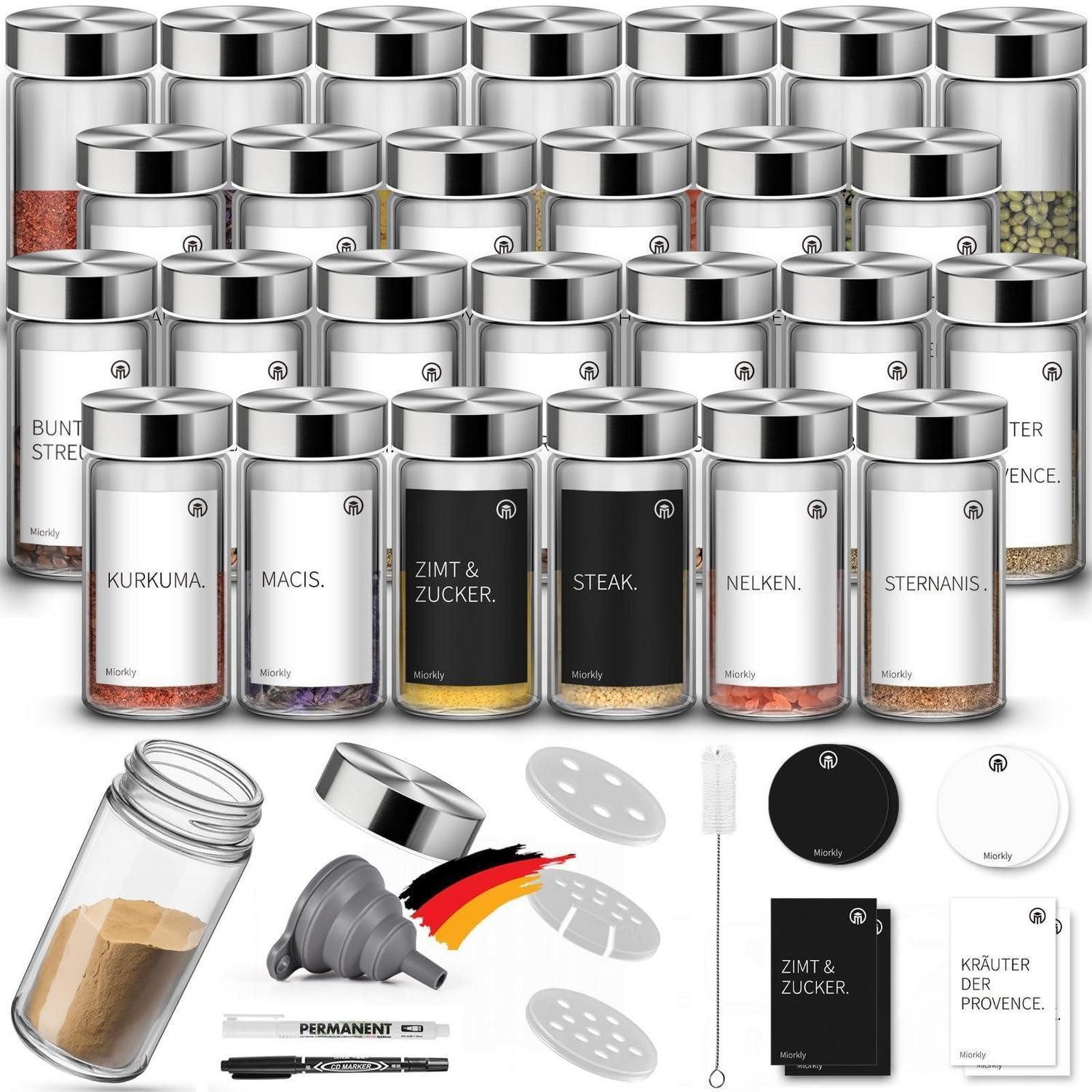 LuxusKollektion Gewürzbehälter Gewürz Organizer Set 30 Glasbehälter mit Zubehör, Glas, (30-tlg)