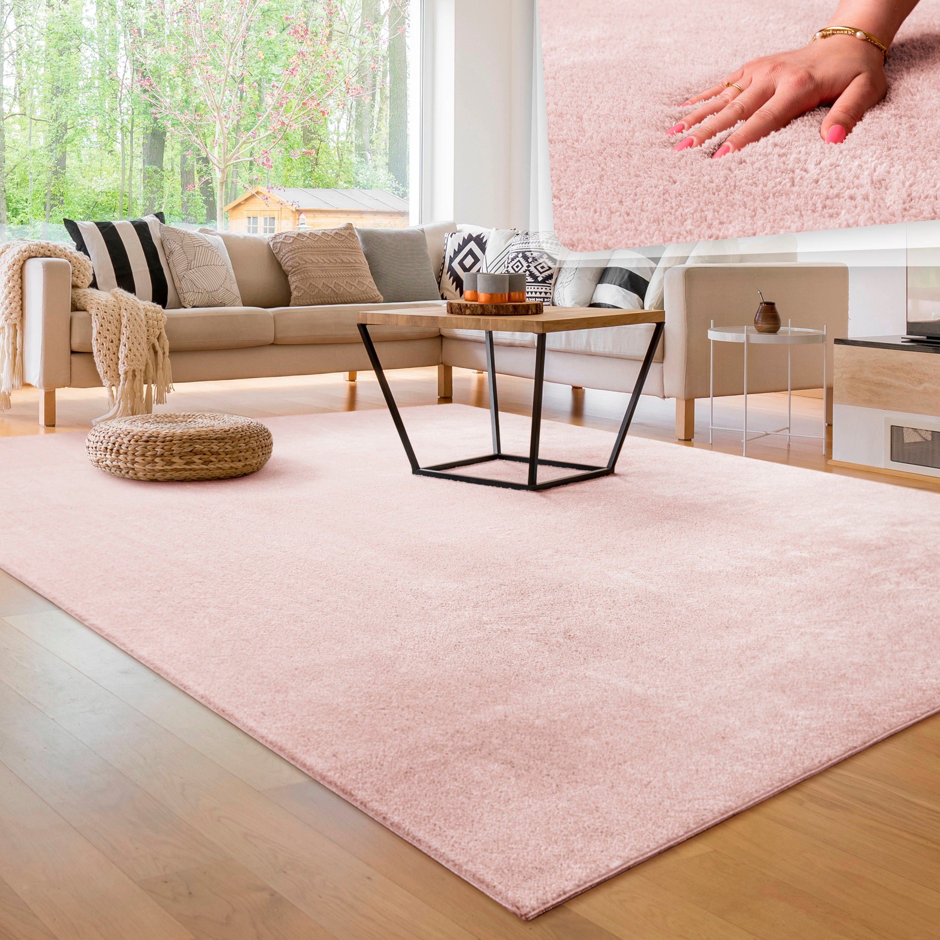 Home, rechteckig, weich, Cadiz erhältlich 22 630, Paco als Höhe: mm, besonders waschbar, auch Läufer rosé Teppich Uni-Farben,