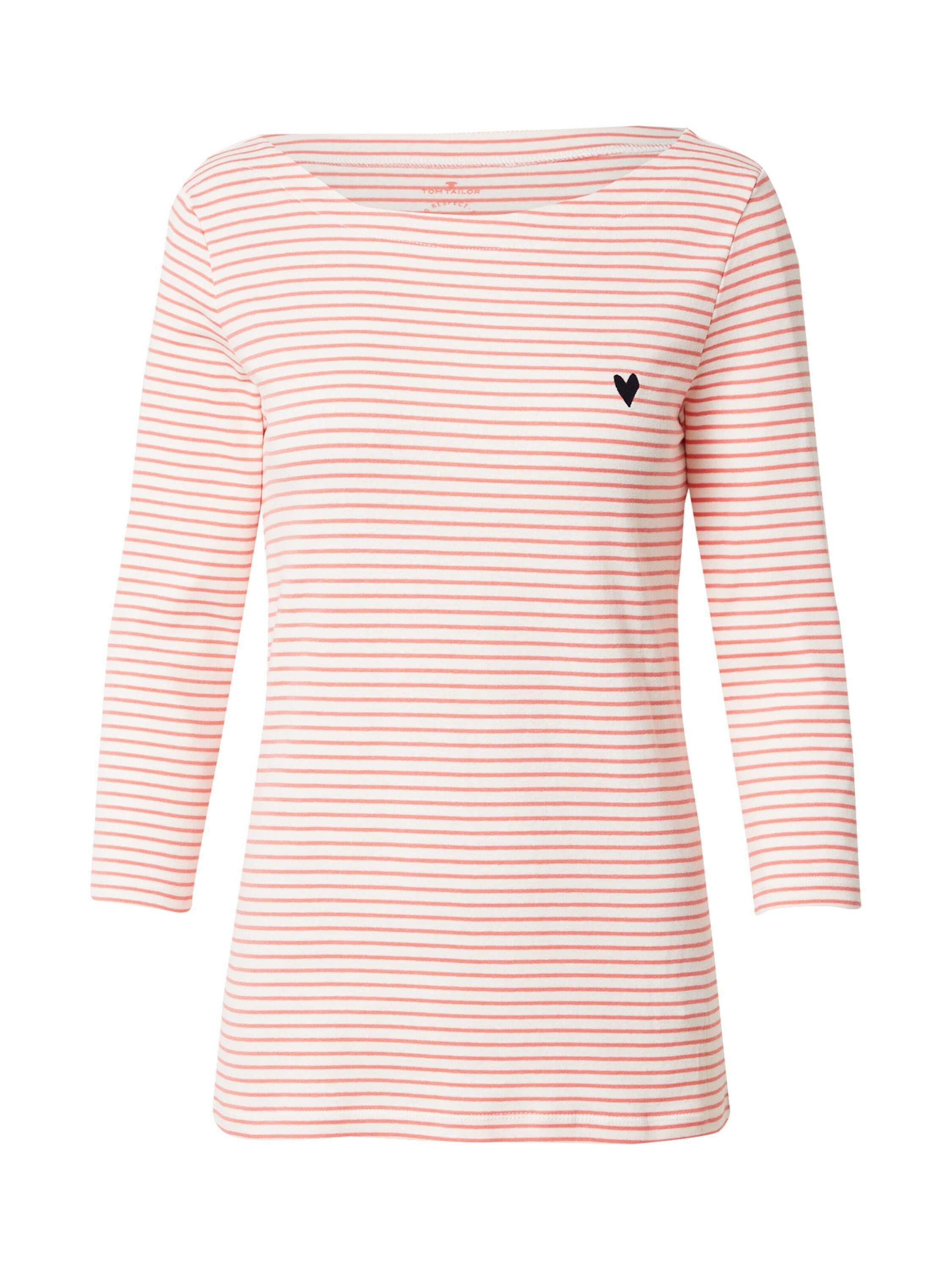 TOM TAILOR 3/4-Arm-Shirt (1-tlg) Stickerei white peach small stripe