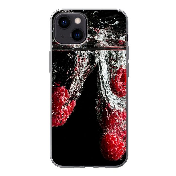 MuchoWow Handyhülle Himbeeren - Obst - Stilleben - Wasser - Schwarz - Rot Handyhülle Apple iPhone 13 Mini Smartphone-Bumper Print Handy