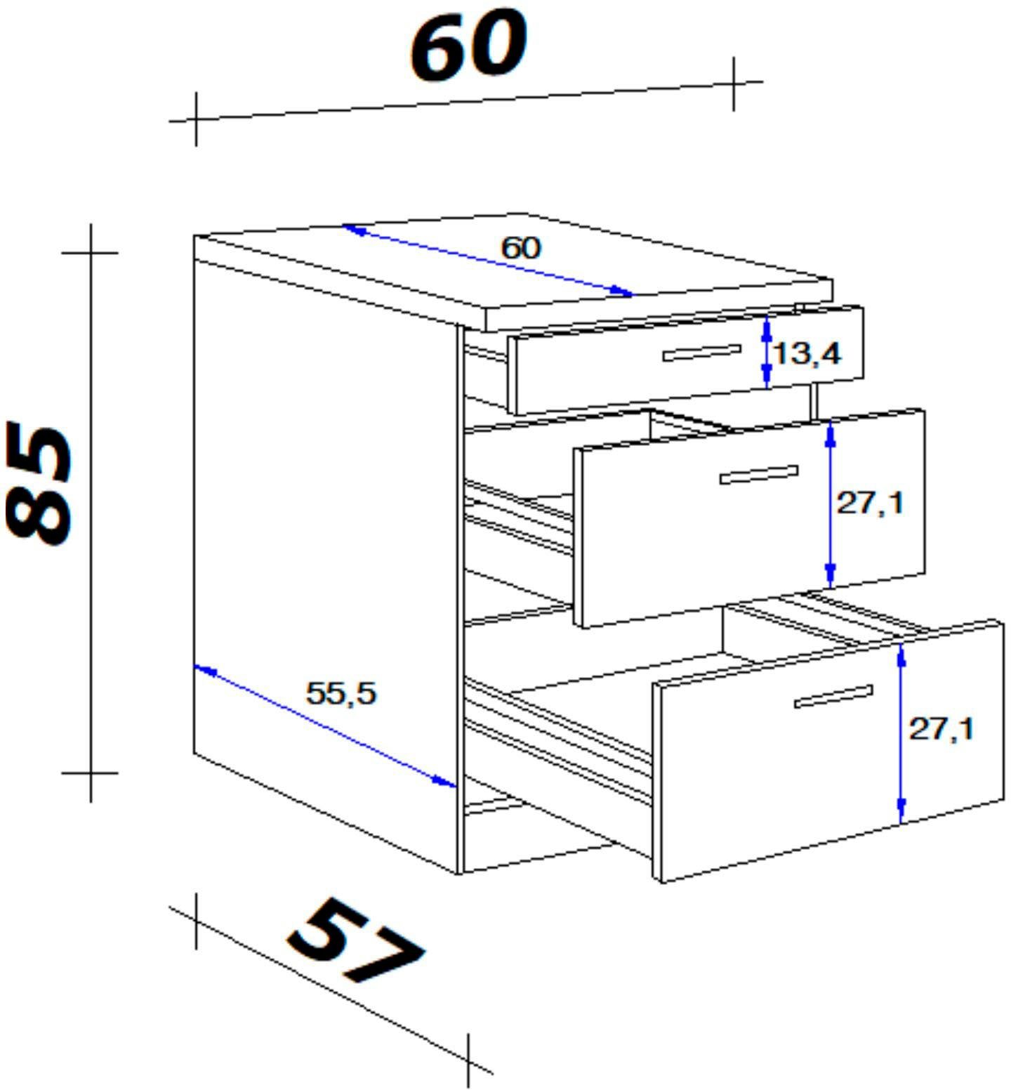 x 60 T) Auszügen (B H Flex-Well praktischen Unterschrank mit 60 85/86 x x cm, Samoa x