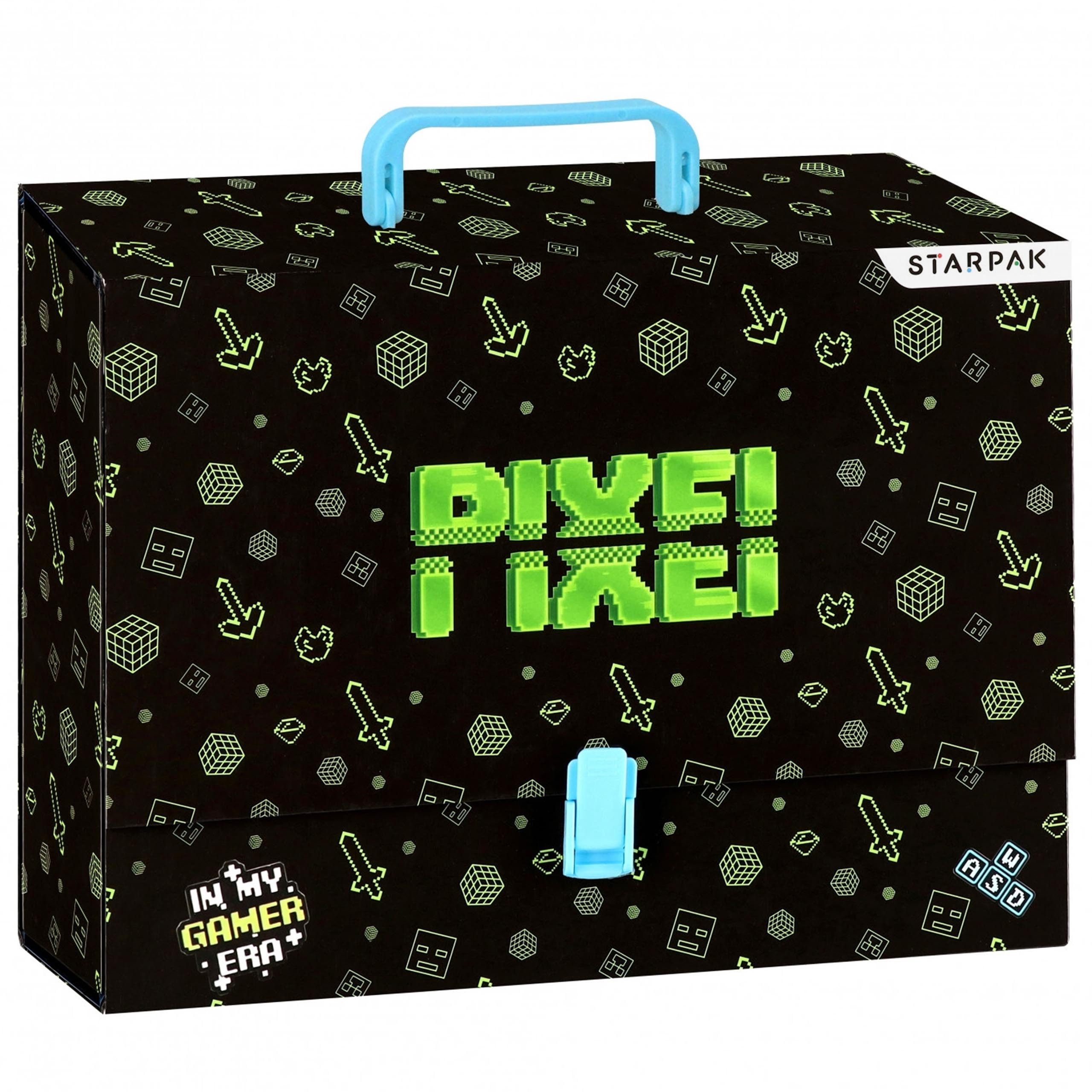 Pixel Handarbeitskoffer PIXEL XXL Schulmappe A4 mit Griff für Jungen stabil 9 cm