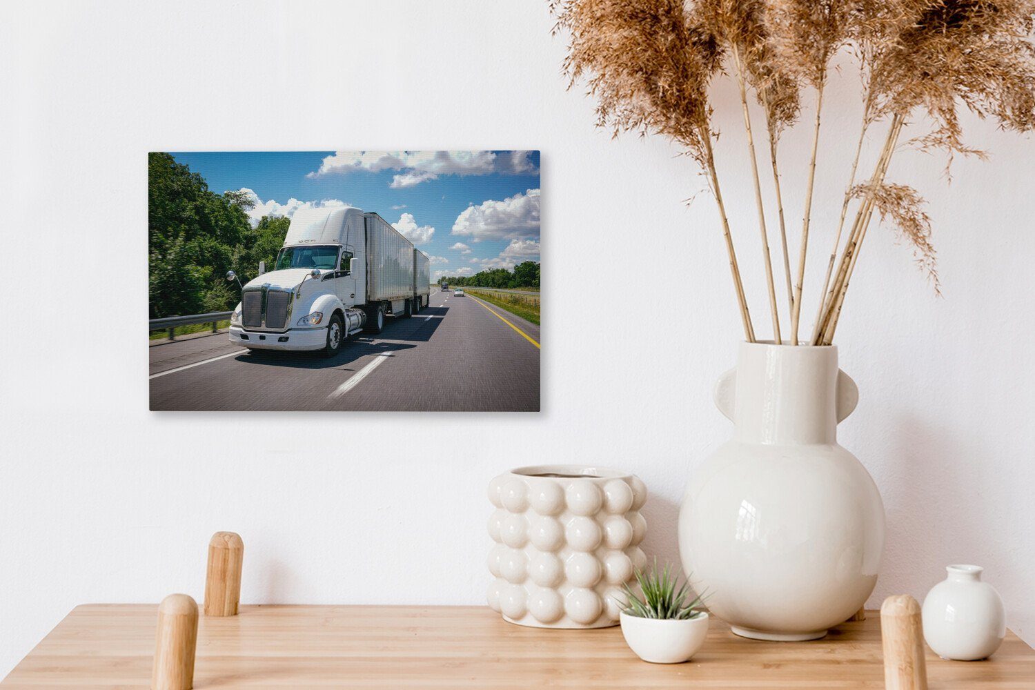 Lastkraftwagen auf Wandbild Wanddeko, Weißer St), 30x20 einer cm (1 OneMillionCanvasses® Leinwandbild Leinwandbilder, Autobahn, Aufhängefertig,