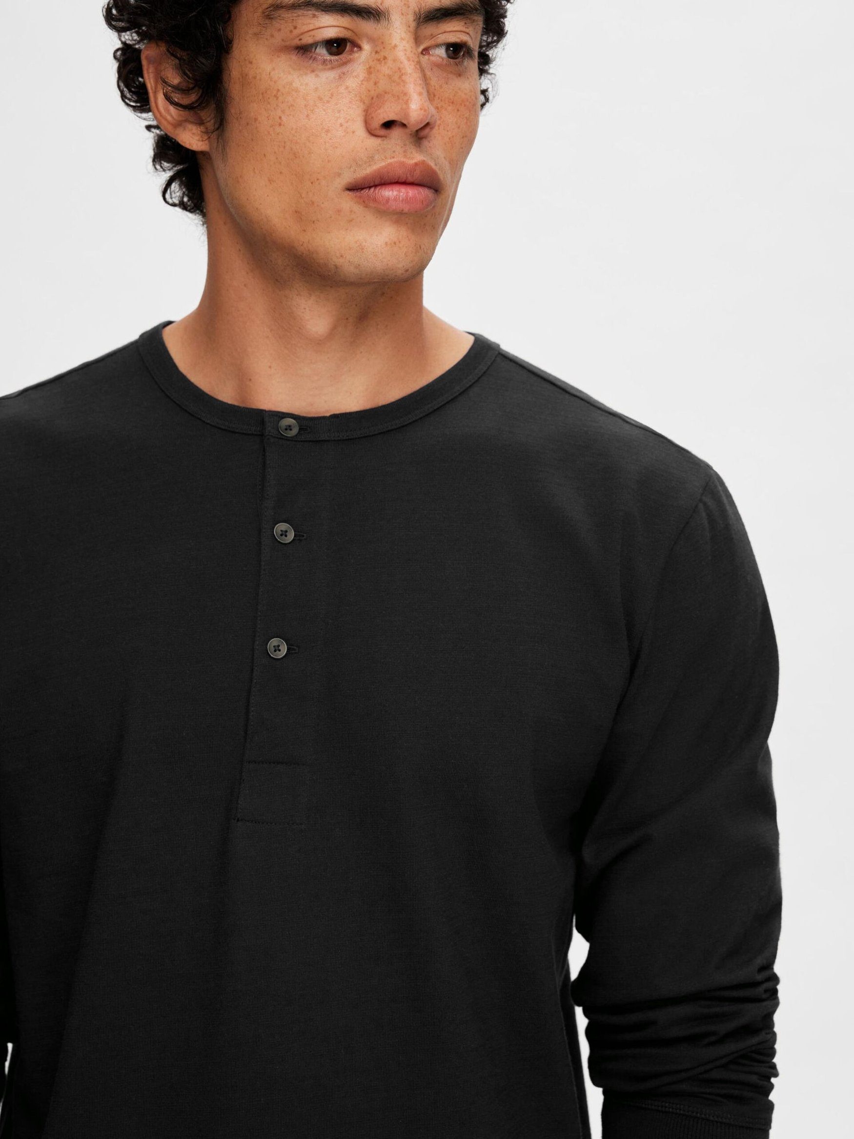 SELECTED HOMME T-Shirt Einfarbiges Rundhals Langarm SLHPHILLIP SLHPHILLIP LS HENLEY NOOS