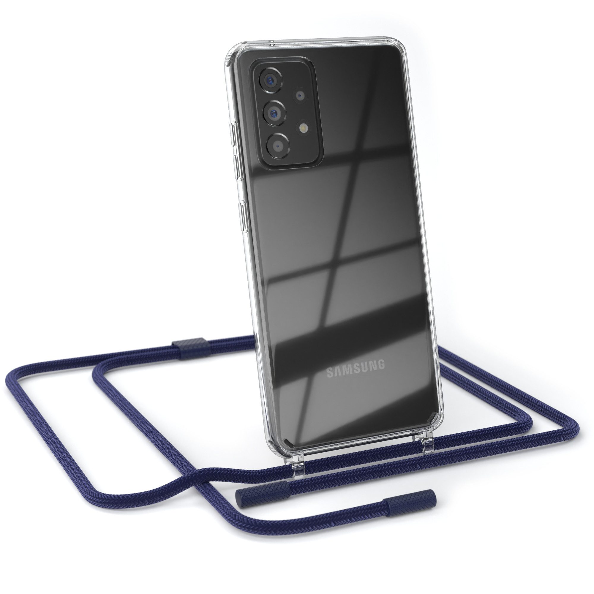 EAZY CASE Handykette Silikon Kette für Galaxy A52 / A52 5G / A52s 5G 6,5 Zoll, Handytasche durchsichtige Silikon Hülle mit breitem Umhängeband Blau