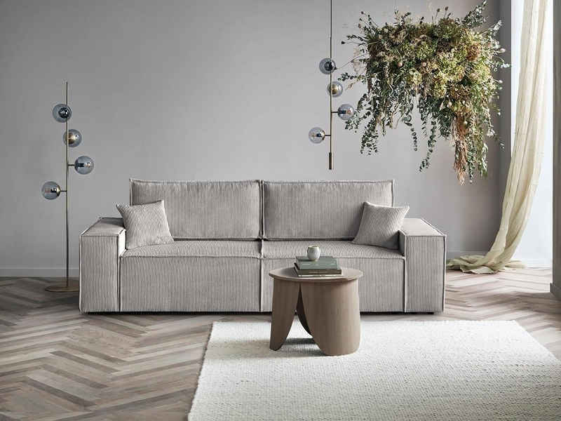 Beautysofa Schlafsofa »PRADA«, modernes Design Sofa, Wellenfedern, Schlaffunktion, Bettkasten, breite Armlehnen