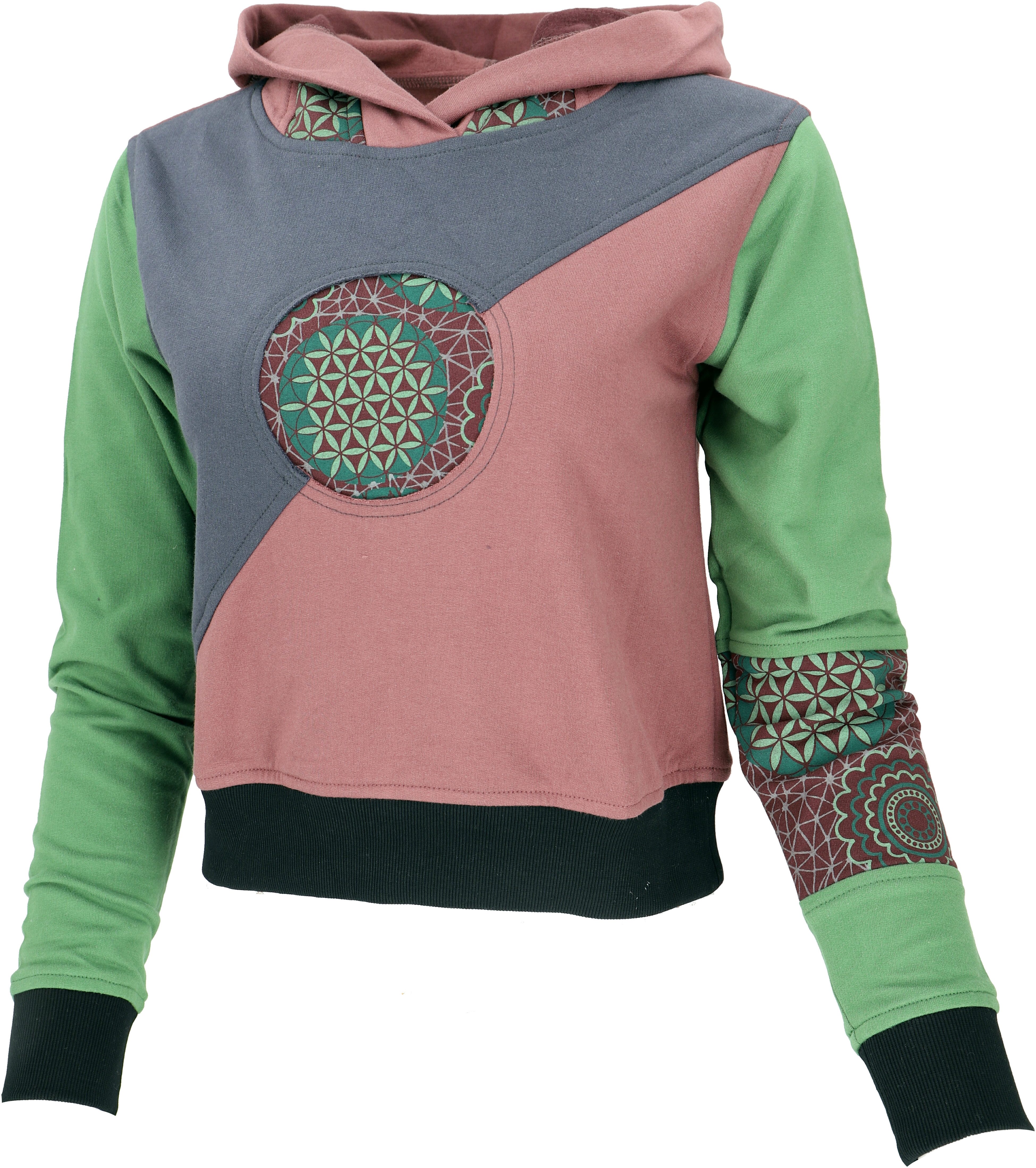 Guru-Shop Longsleeve Patchwork Hoodie aus Bio-Baumwolle - grün/bunt alterna günstig online kaufen
