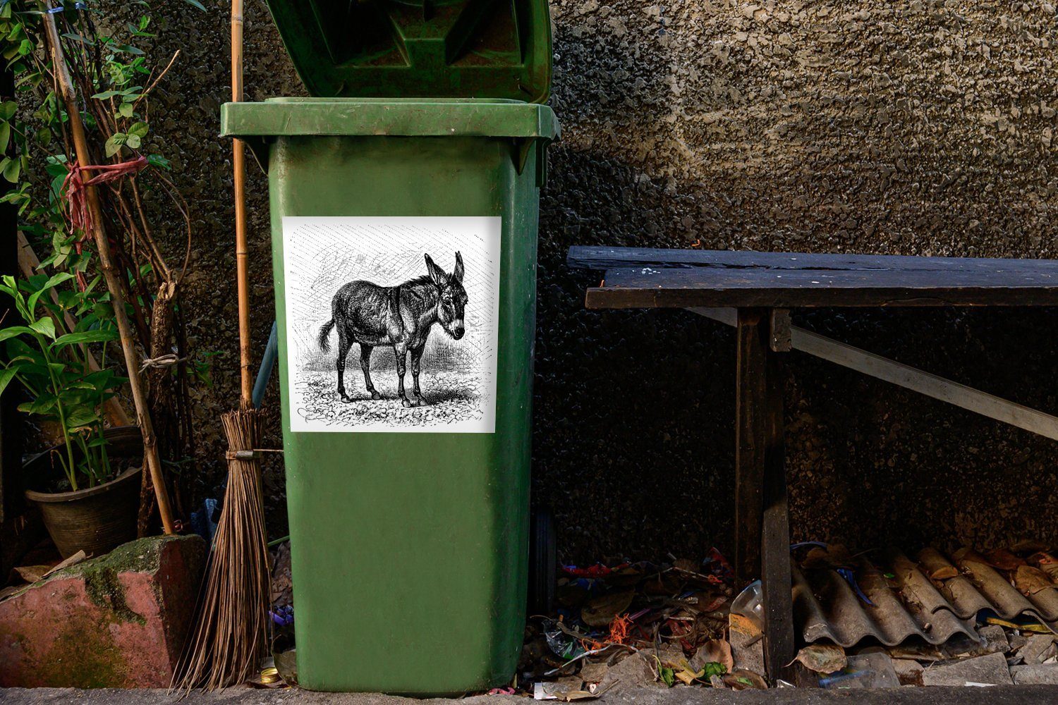 Mülleimer-aufkleber, Sticker, Illustration MuchoWow Mülltonne, Eine Esels eines Wandsticker Container, Abfalbehälter St), (1