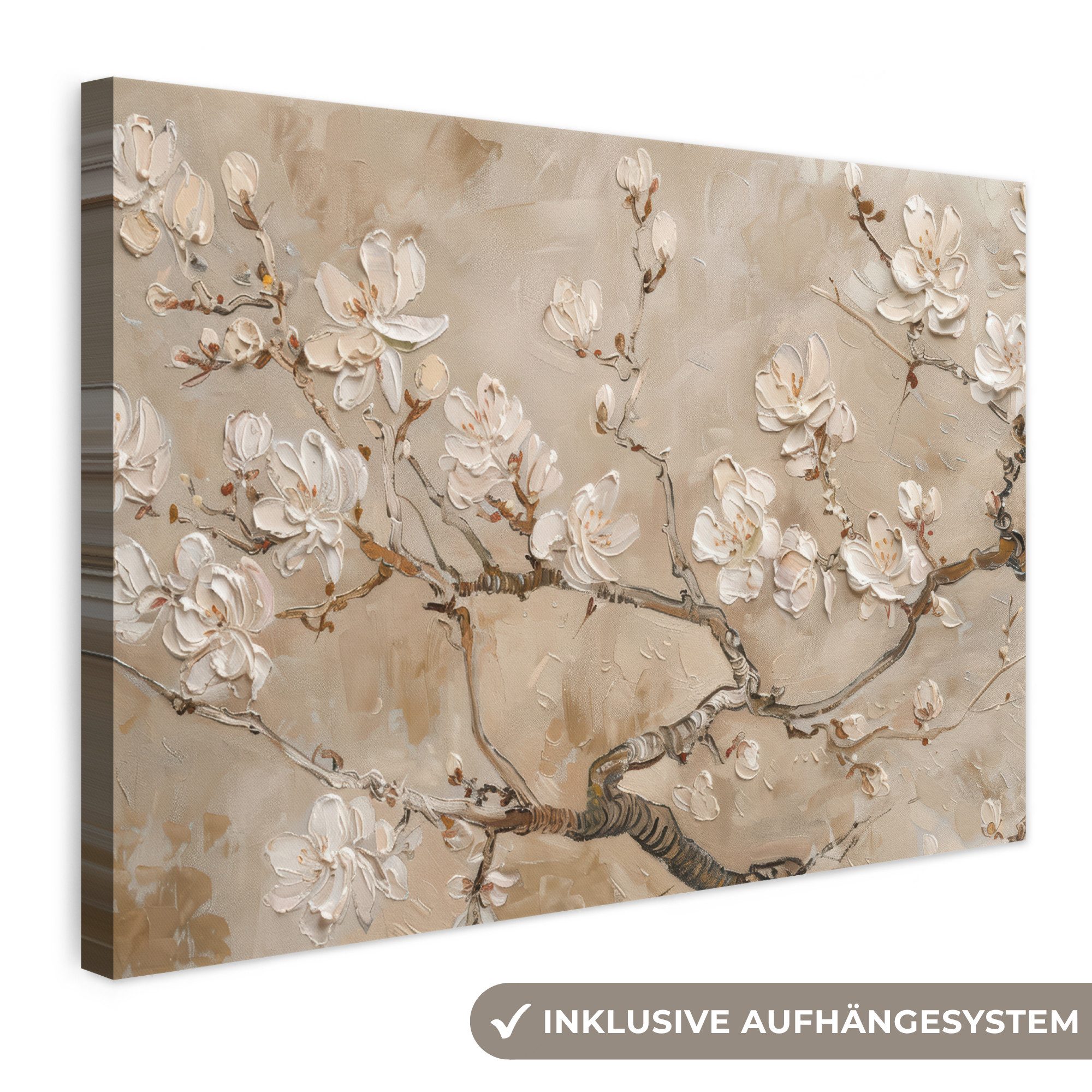 OneMillionCanvasses® Leinwandbild Blumen - Modern - Beige - Weiß - Blüte, Fotodruck (1 St), Leinwand Bilder Klein, Wand Dekoration Aesthetic 30x20 cm