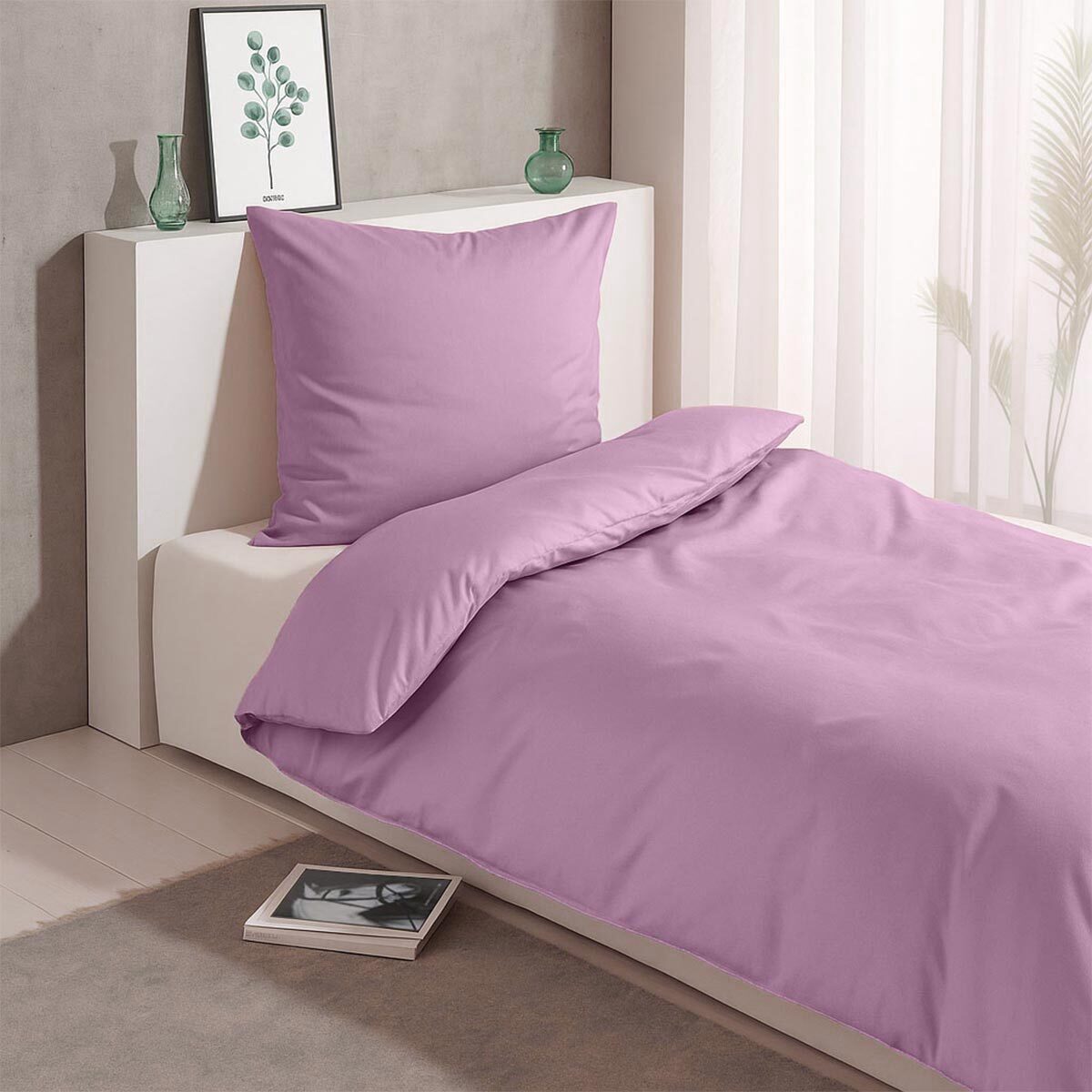 TRAUMSCHLAF Bettwäsche Pure, Mako Satin, 3 teilig, hochwertige Satin Bettwäsche