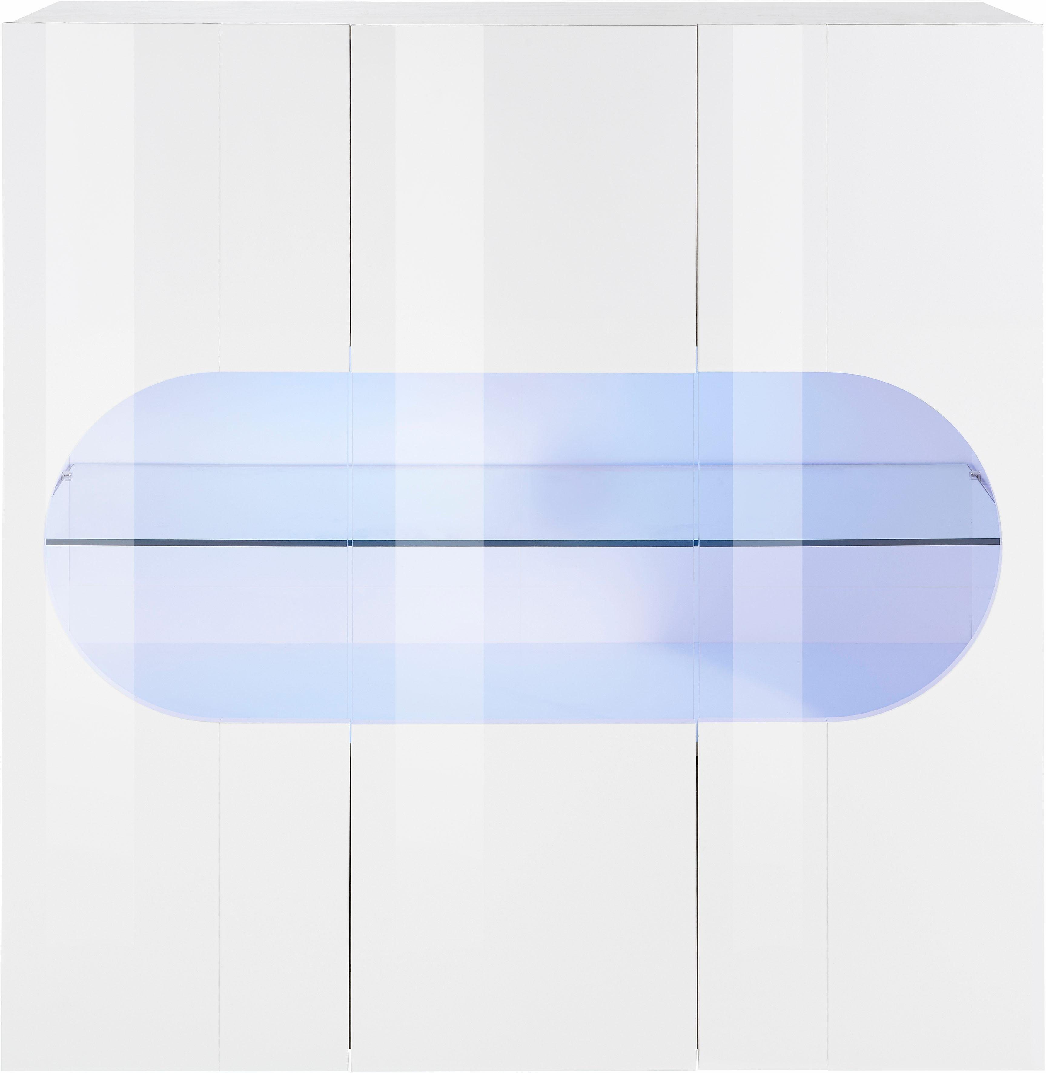 Home affaire Highboard Real,Highboard,Kommode,Schrank mit 3 Türen,komplett hochglanz lackiert, mit 3 Türen, davon 2 aus Glas, mit einer großen Glasablage, Höhe 121