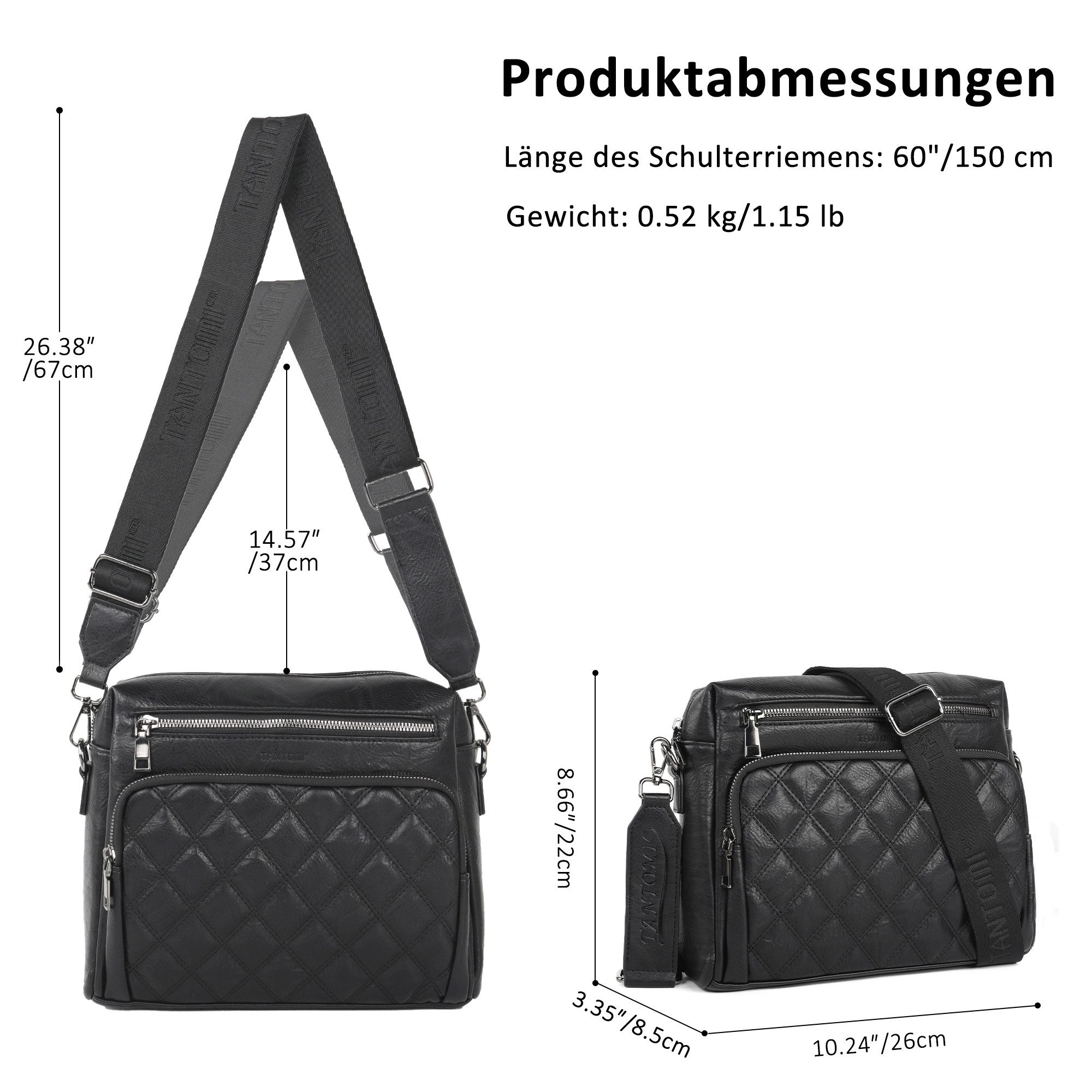 TANTOMI Umhängetasche Damen Schultertasche Mittelgroß, Crossbody Bag mit Mehreren Fächern, Damen Handtasche Leicht Henkeltasche Schultertasche – Bild 4 von 5