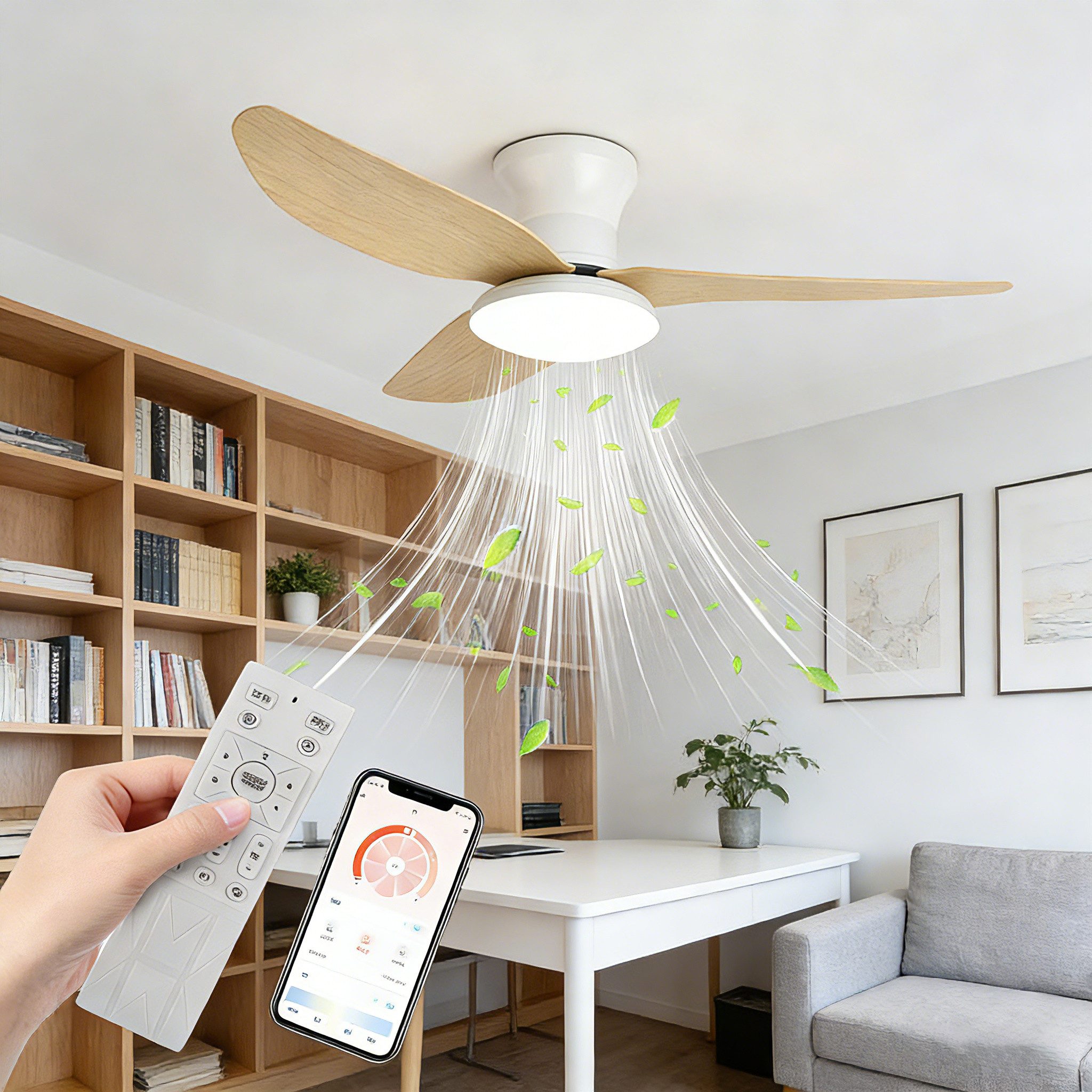 ibettertec Deckenventilator LED Deckenleuchte 48W,Leise Deckenventilator,Fernbedienung,6-stufiger, App-Steuerung,mit Fernbedienung,Leuchte/ Ventilator getrennt schaltbar