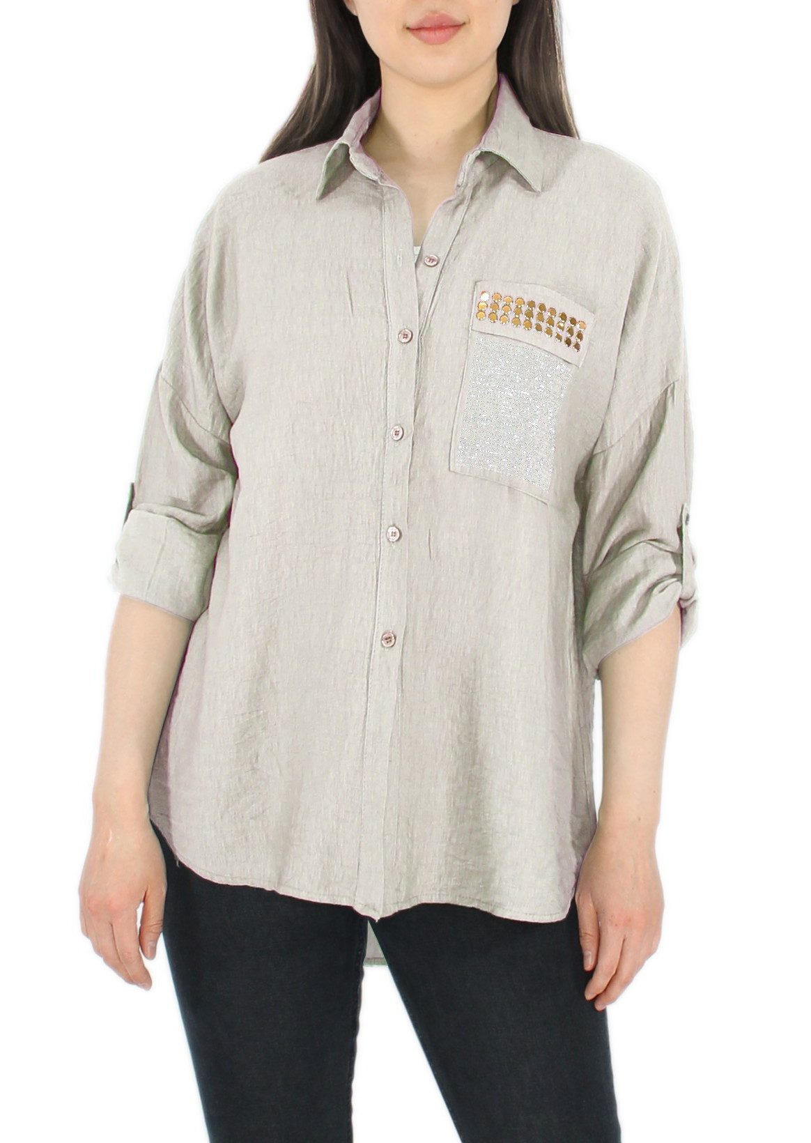 Tunika Damenbluse Tunika Elegante Longbluse im Vokuhila-Stil