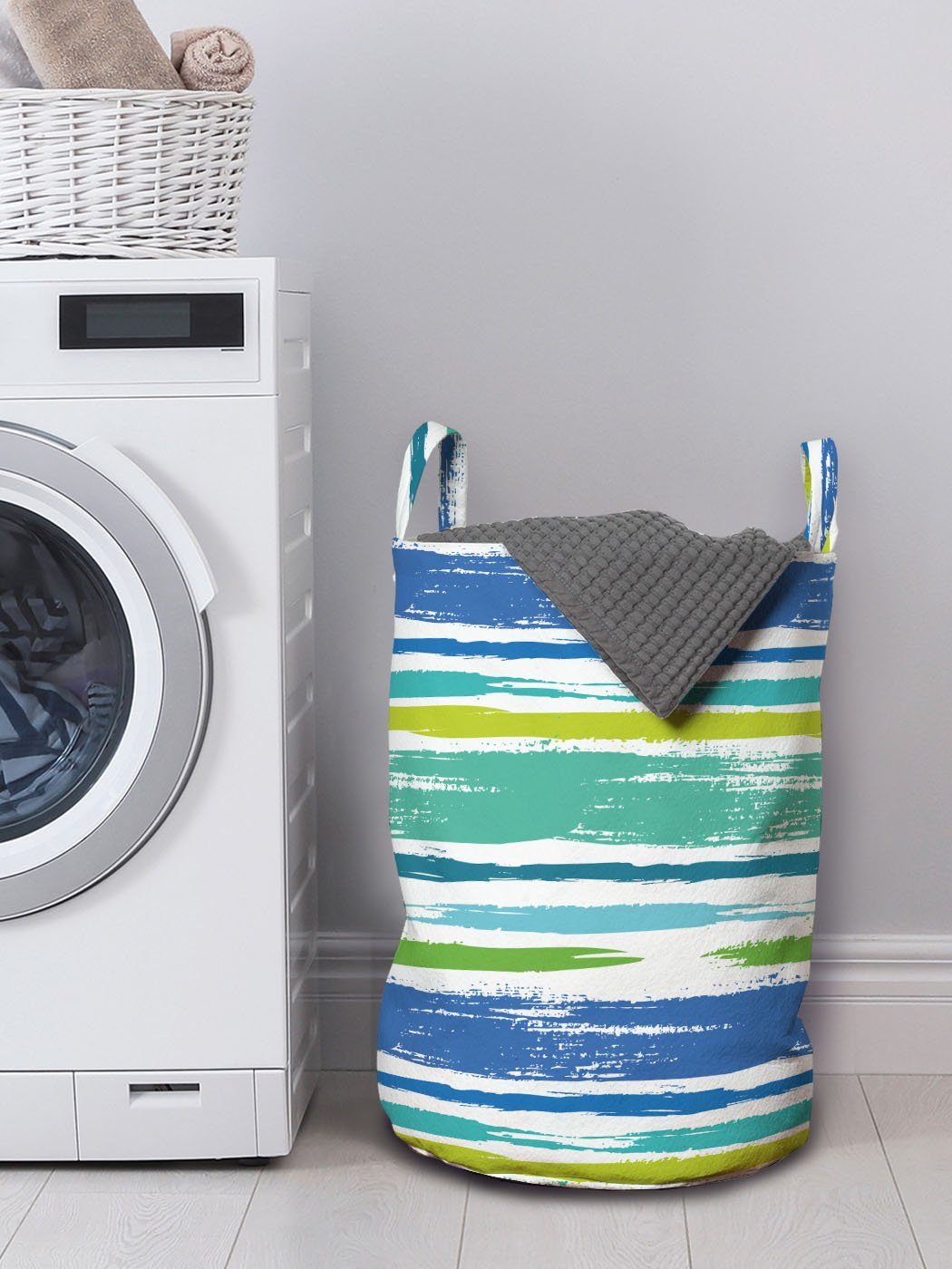 Abakuhaus Wäschesäckchen Wäschekorb mit Horizontale Kunst Griffen Kordelzugverschluss Farbe Brushed für Waschsalons, Linien