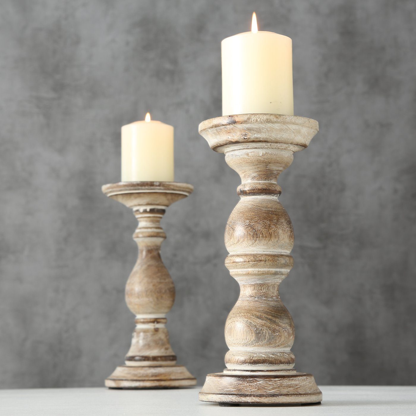 BOLTZE Kerzenleuchter "Mangifera" 2er Set aus Holz in braun H.23cm - Kerzenhalter