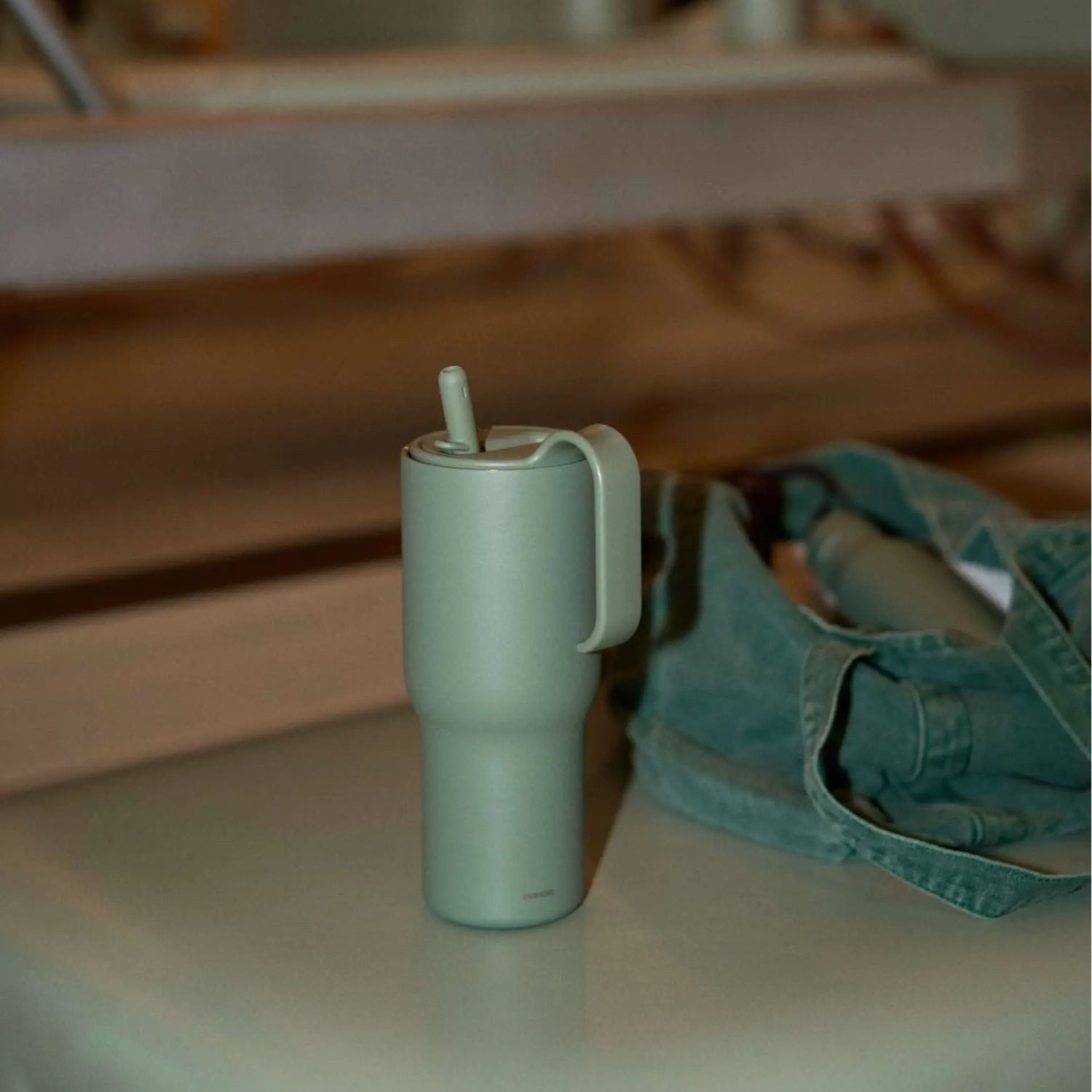 Eva Solo Thermobecher Sip'n'Go mit Trinkhalm Green Goddess 900 ml, Edelstahl, Silikon, Kunststoff