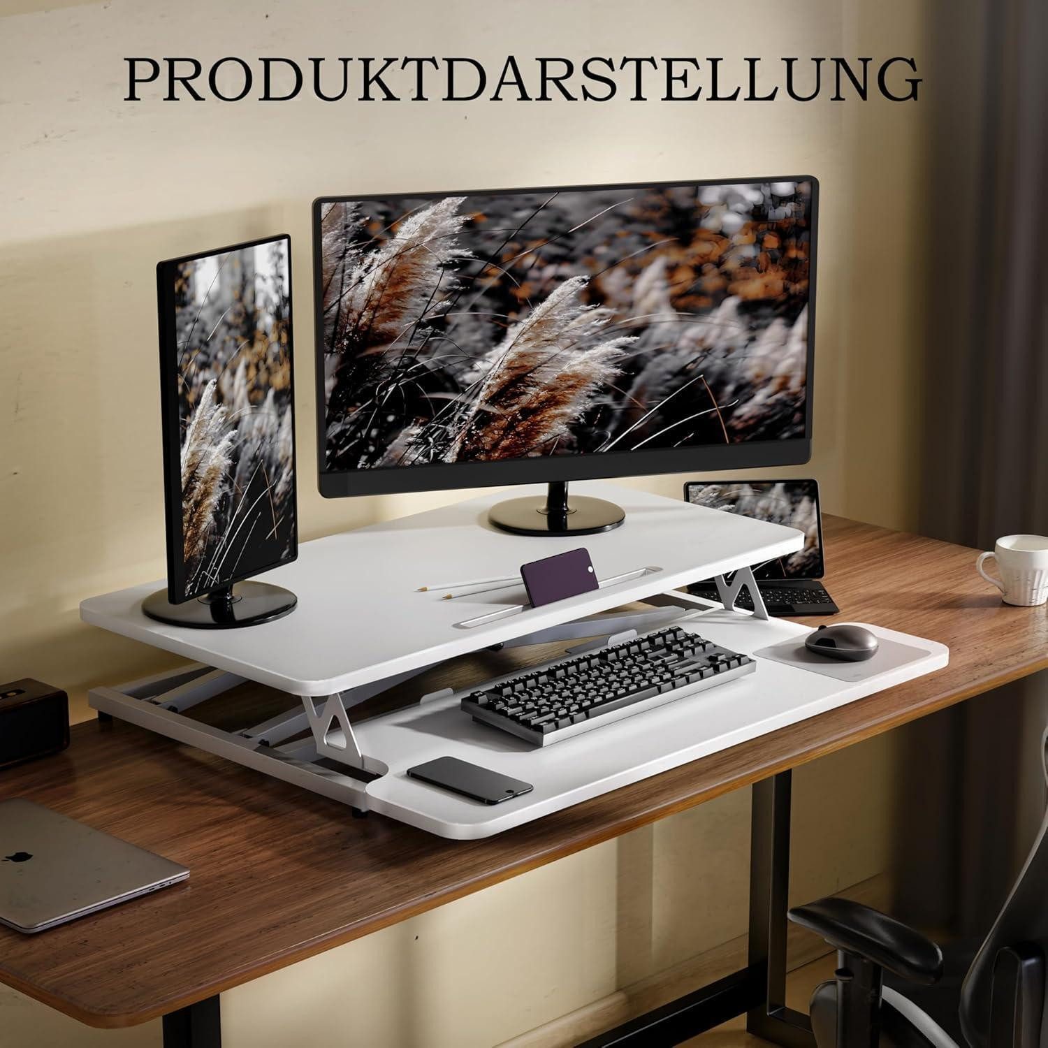 LuxusKollektion Stehpult Steh-Sitz Schreibtischaufsatz Höhenverstellbar Zwei Monitore 101x40cm