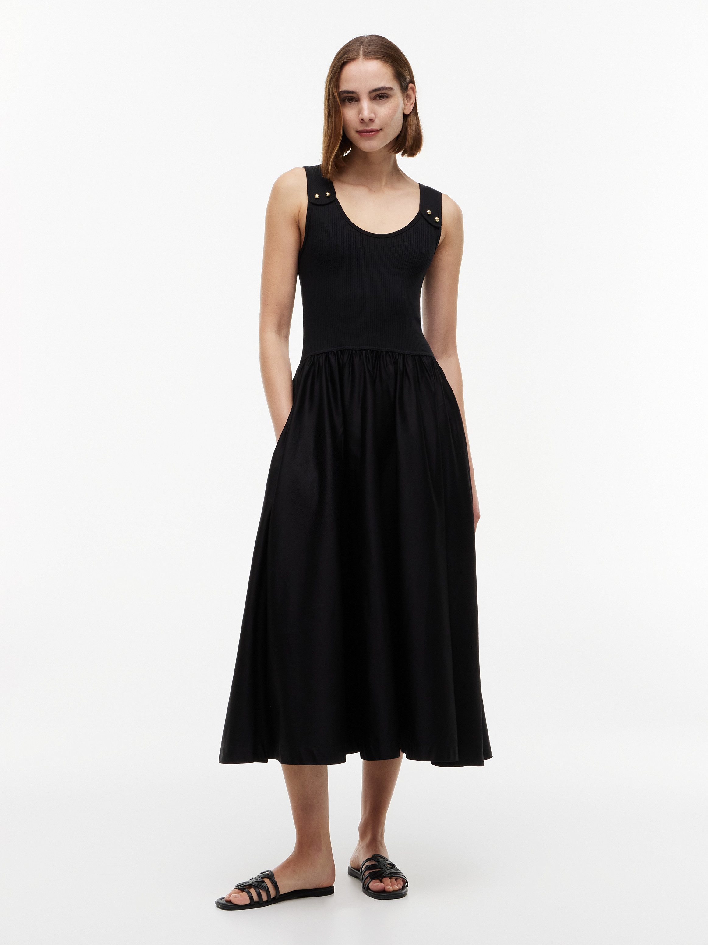 Tommy Hilfiger A-Linien-Kleid 5X2 RIB MIX MEDIA DRESS Baumwollmischung, figurbetont, Oberteil in gerippter Struktur