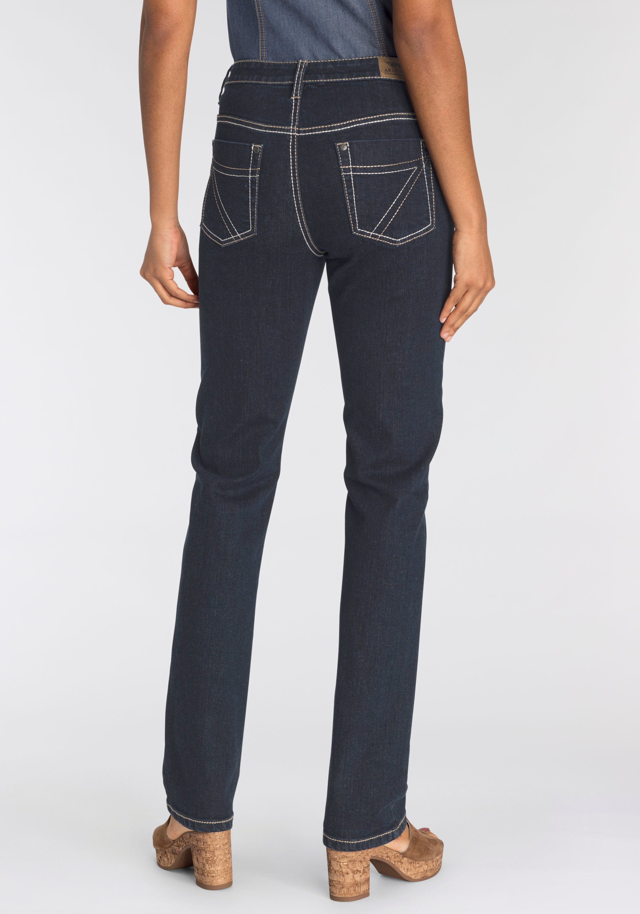 Arizona Gerade Jeans Comfort-Fit High Kontrastnähten mit Waist rinsed