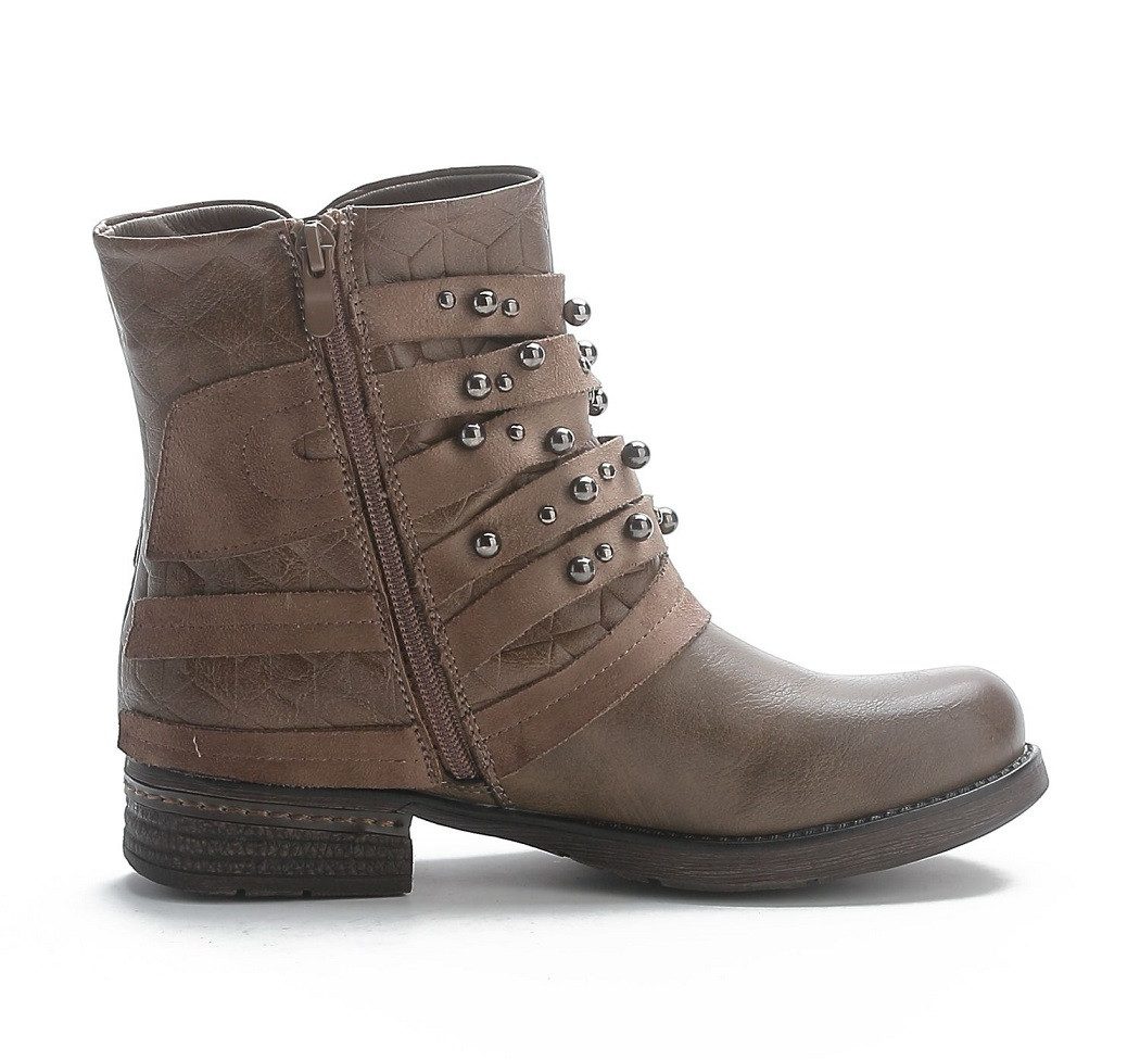 Pogolino ST016 Bikerboots Damen Nieten Stiefeletten Biker Boots leicht gefüttert