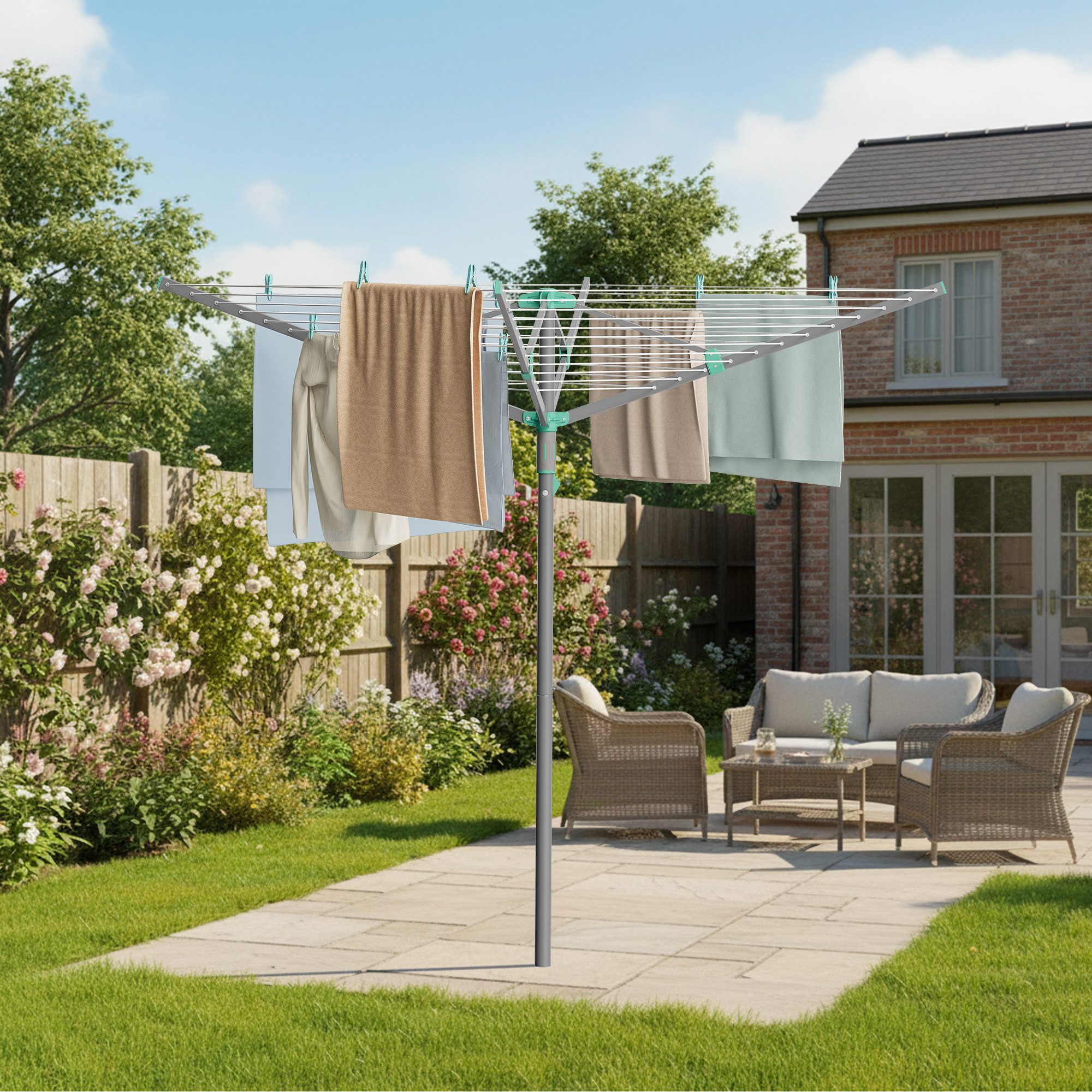 SONGMICS Wäscheständer, höhenverstellbarer, 40/50/60 m Wäscheleine, für 4/5/6 Waschladungen