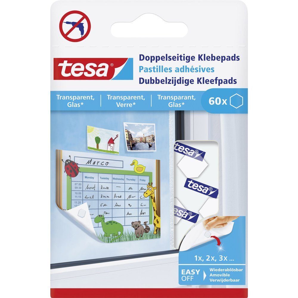 Klebehaken tesa Doppelseitige Klebepads Transparent Inhalt: 60 St.