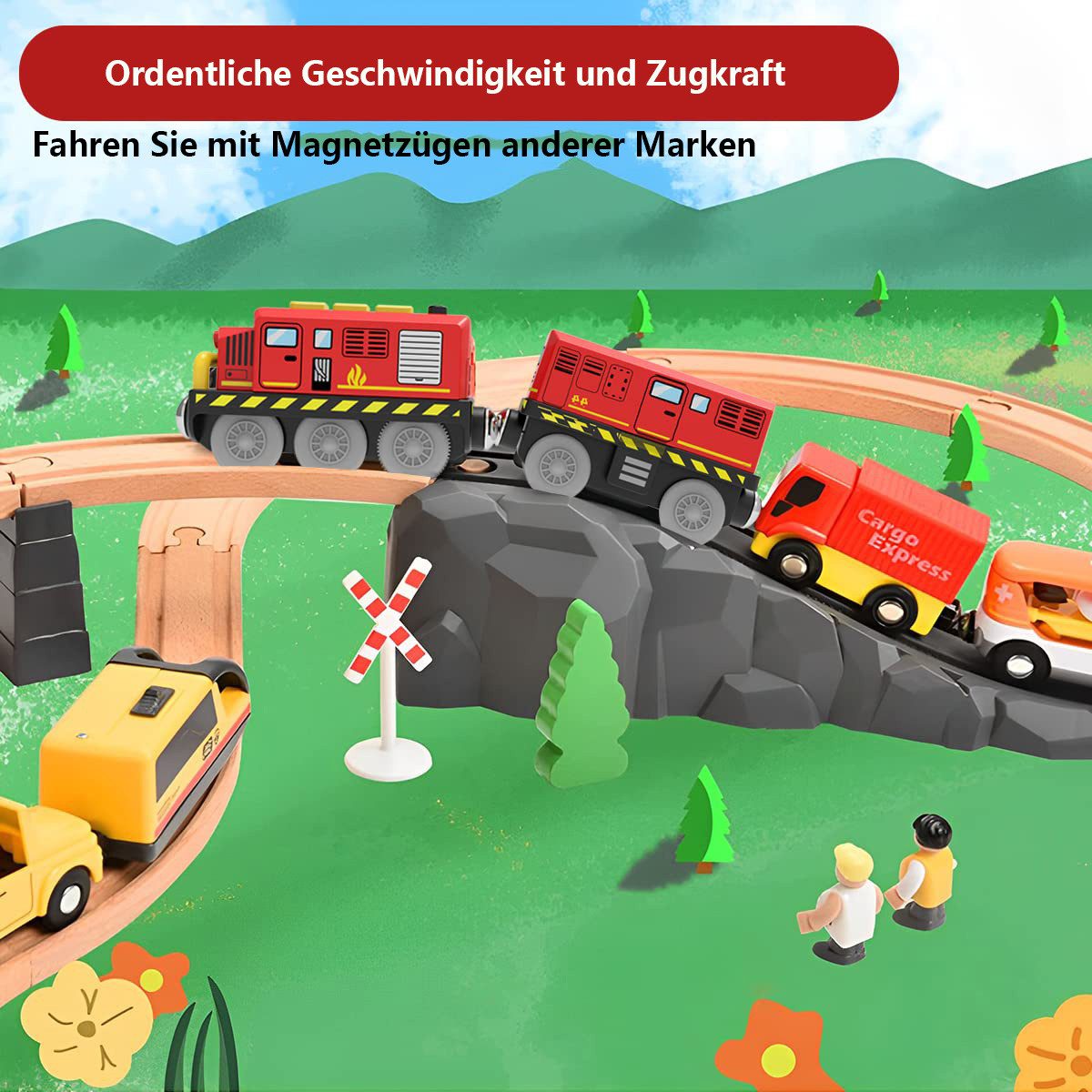 CLTYQ Spielzeug-Eisenbahn Eisenbahn Zug Elektrische lok,Holzeisenbahn Spielzeug Kinder, Lokomotivzug(Magnetverbindung), Lokomotive Kompatibel mit Holzschienen