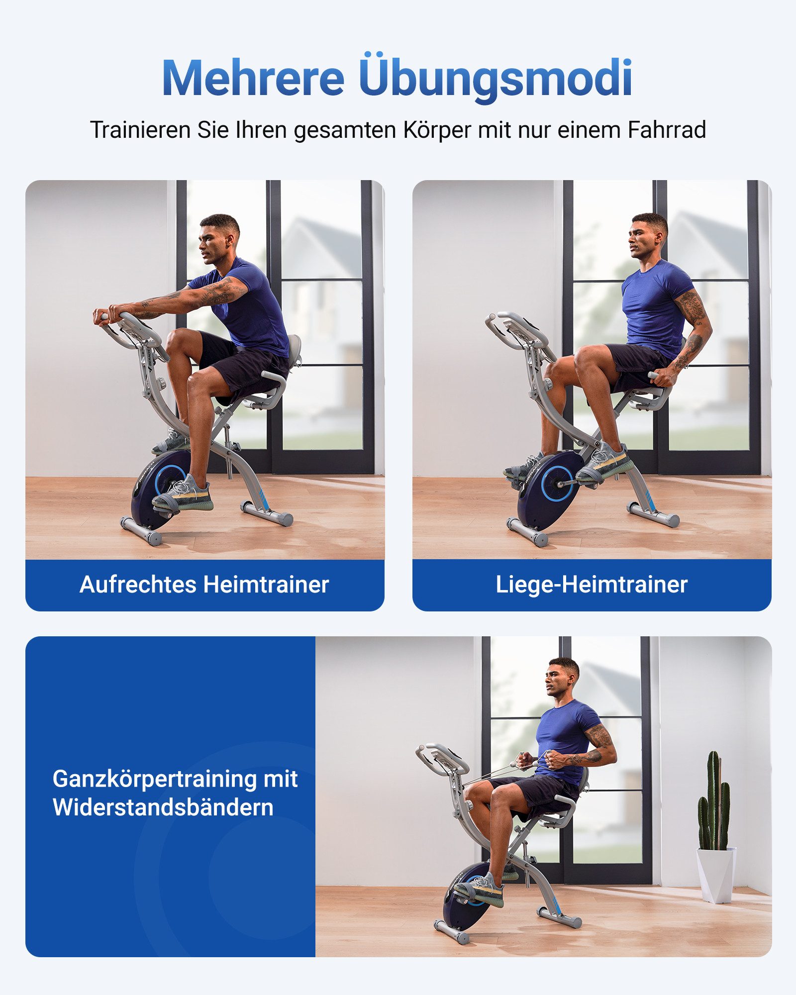 MERACH Fitnessbike Neu 4-in-1 Heimtrainer Fahrrad Klappbar, Extra Bequem & Leise, (mit 16 stufiger magnetischer Widerstand, Tabletständer, 1-tlg., Fahrrad Senioren mit LCD Monitor, Pulsmessung, Kompatibel mit Kinomap), Indoor Bike, Fitnessbikes, bis 136kg Belastbar Hometrainer Fahrrad