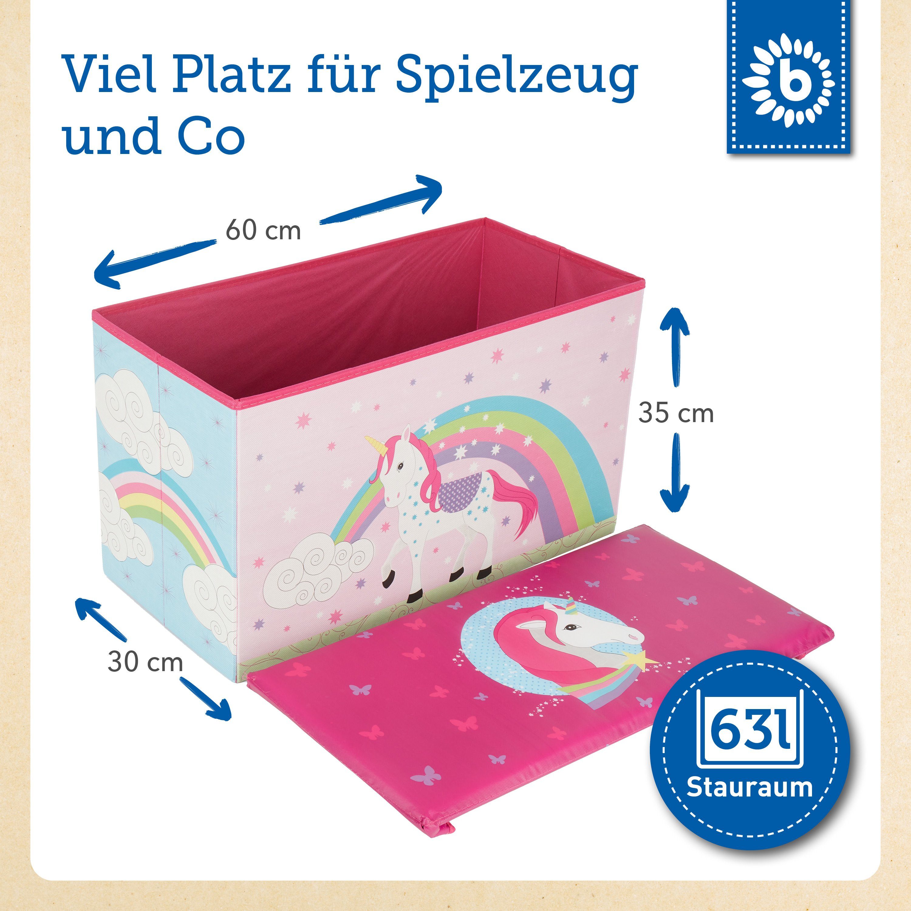BIECO Spielzeugtruhe Bieco Aufbewahrungsbox mit Deckel Einhorn 60L faltbar Spielzeugkiste