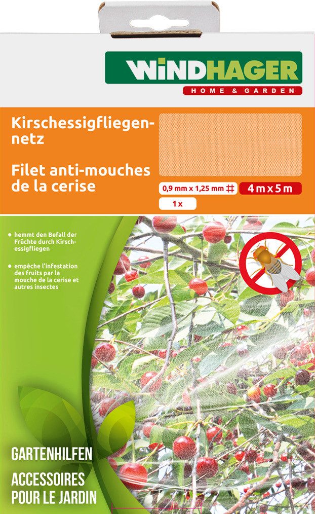 Windhager Schädlingsschutznetz zum Schutz vor Kirschessigfliegen und Vögeln (1 St), Insektenschutz-Netz UV-stabilisiert, Obstbaumnetz 4 x 5 m, weiß