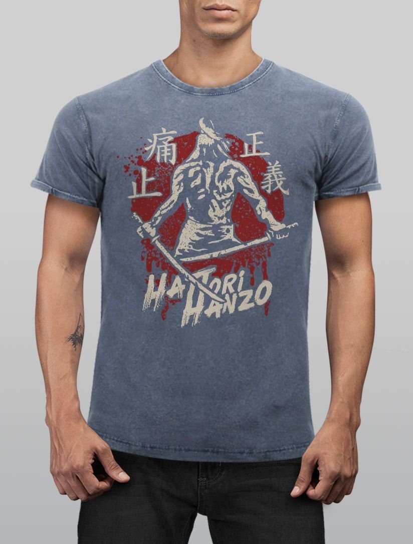 Neverless Print-Shirt Herren Vintage Shirt Samurai günstig online kaufen