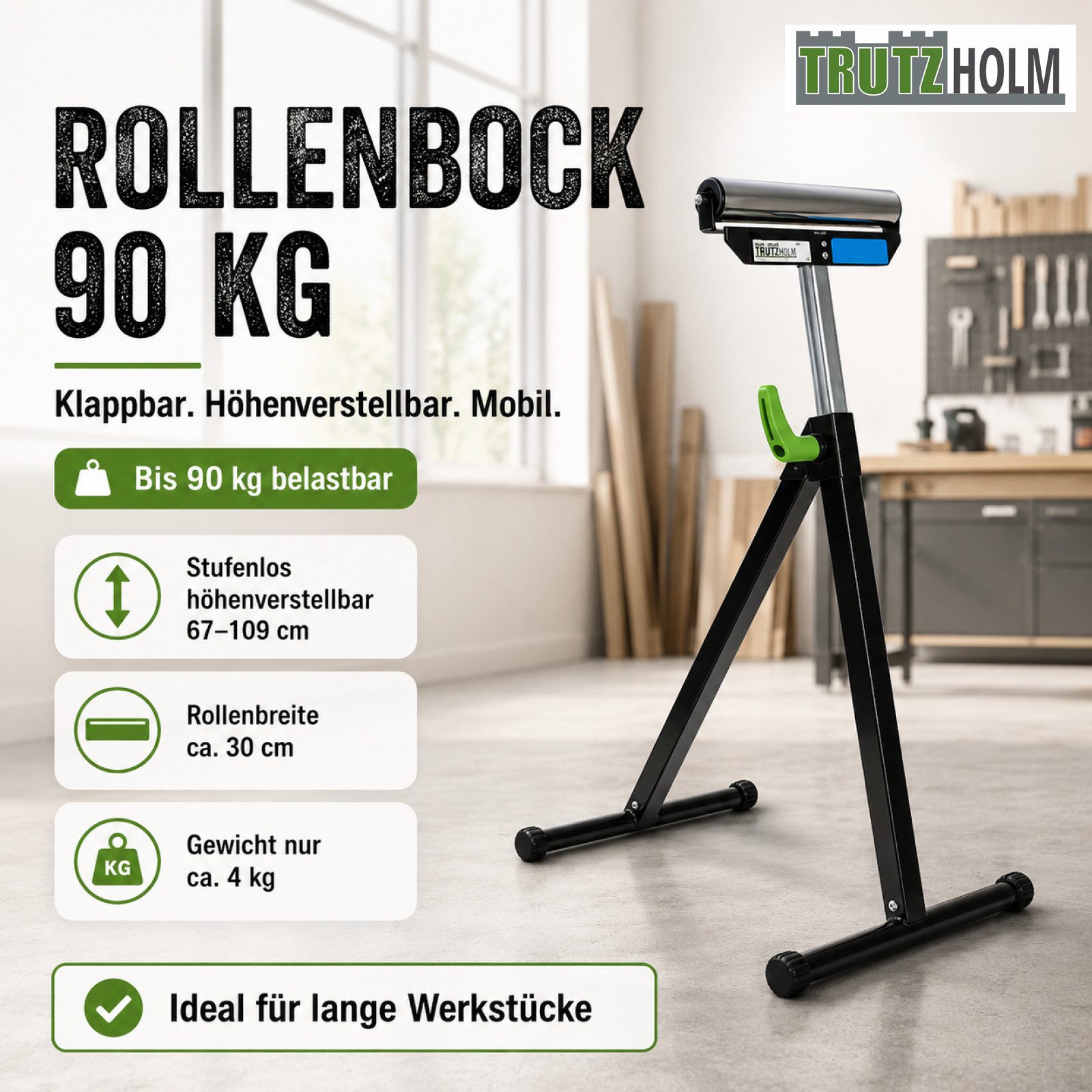 TRUTZHOLM Gerüst 2x Rollenbock 90 kg höhenverstellbar bis 109cm 30 cm Rollenbreite, (Spar-Set), klappbar