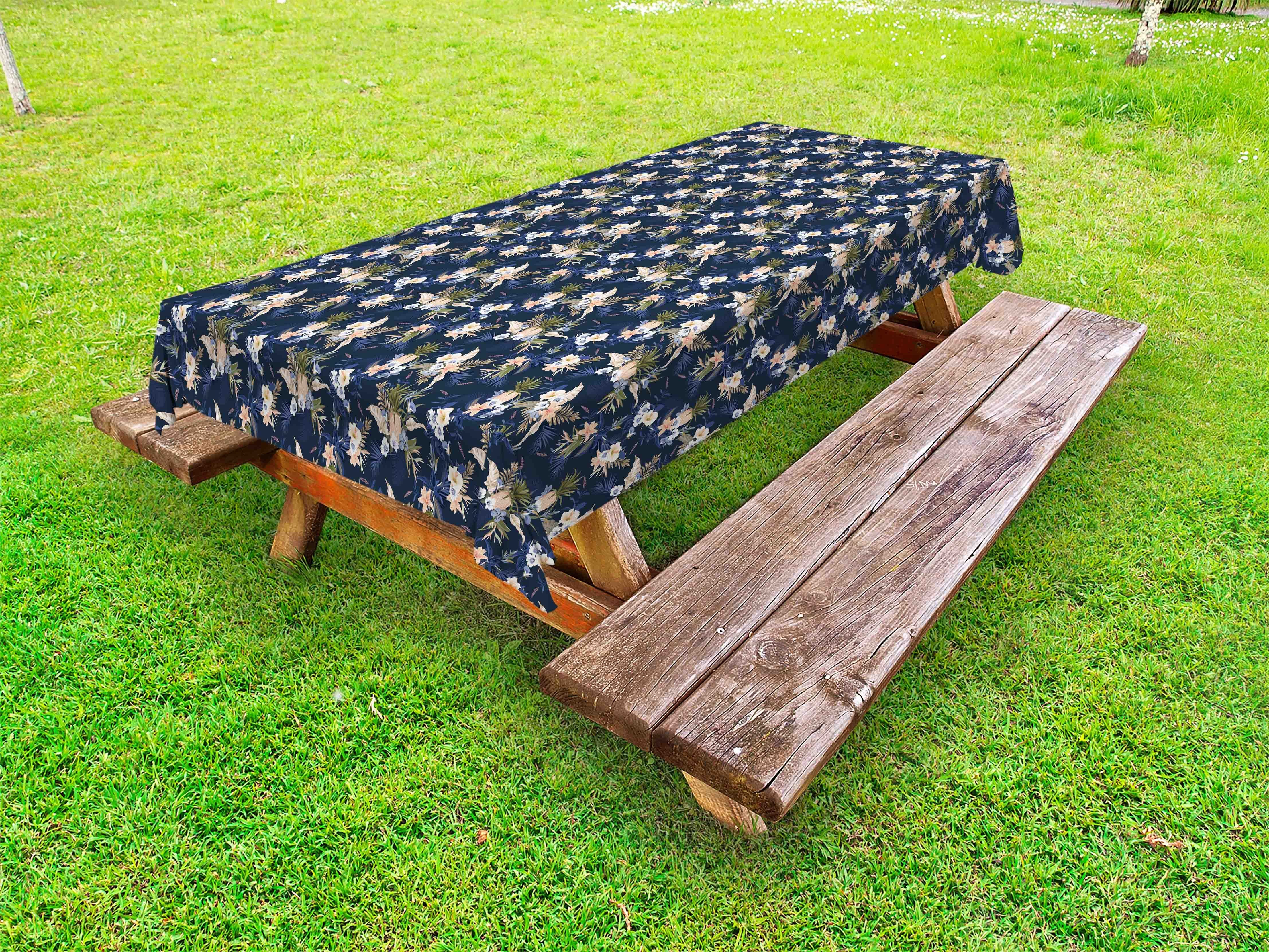 Exotische Picknick-Tischdecke, Laub dekorative Pflanzen und Abakuhaus Navy blau waschbare Tischdecke